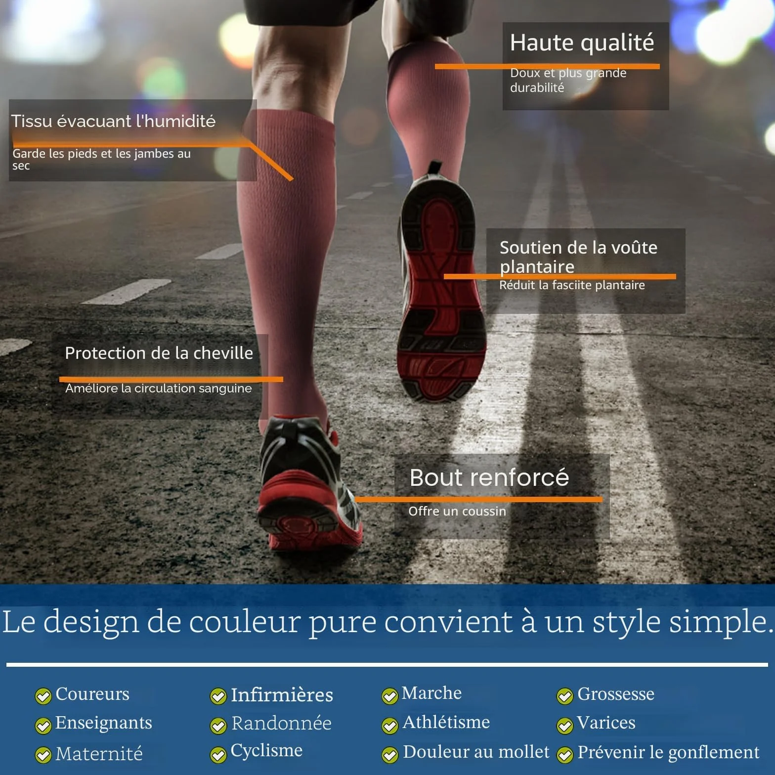 DRESHOW Chaussettes de Compression Hommes Femmes Sport Cyclisme Course 3 Paires