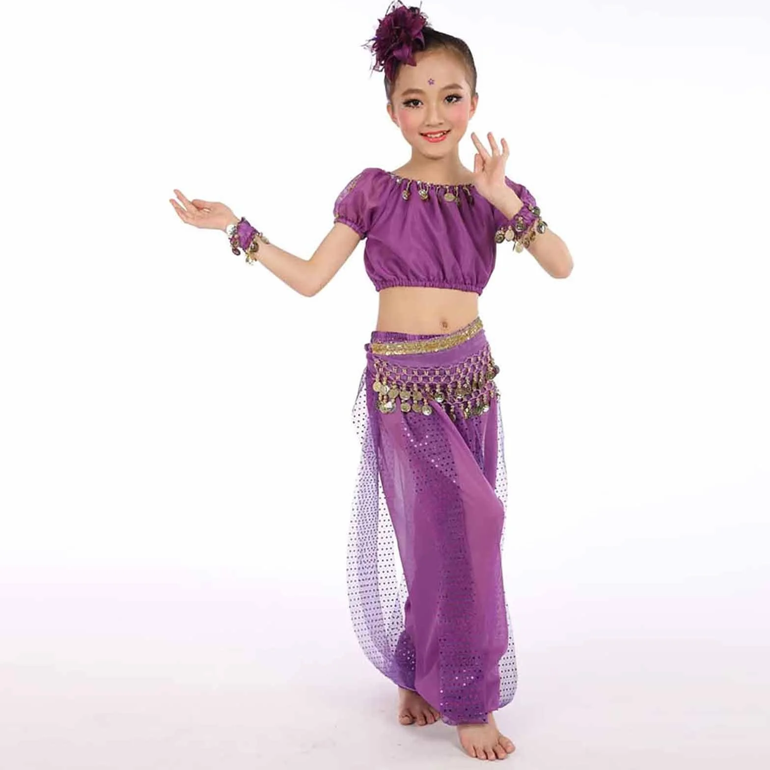 Robe Danse Orientale Enfant Fille Classique Indienne Belly Danse Tenues 2 Pièce Vêtement de Danse pour Filles 4-11 Ans