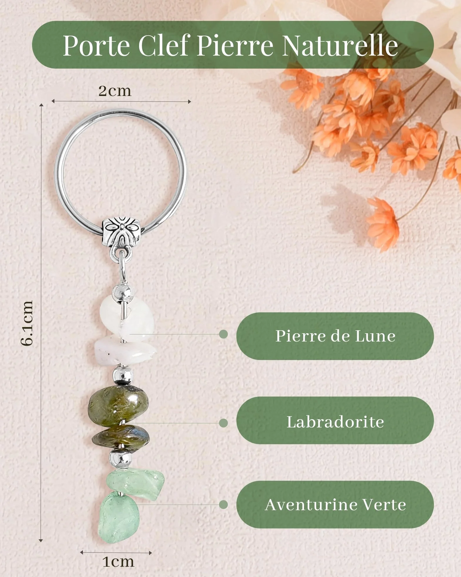 Porte Clef Femme Pierre Naturelle Seyaa Carte Inspirante Bonne Chance