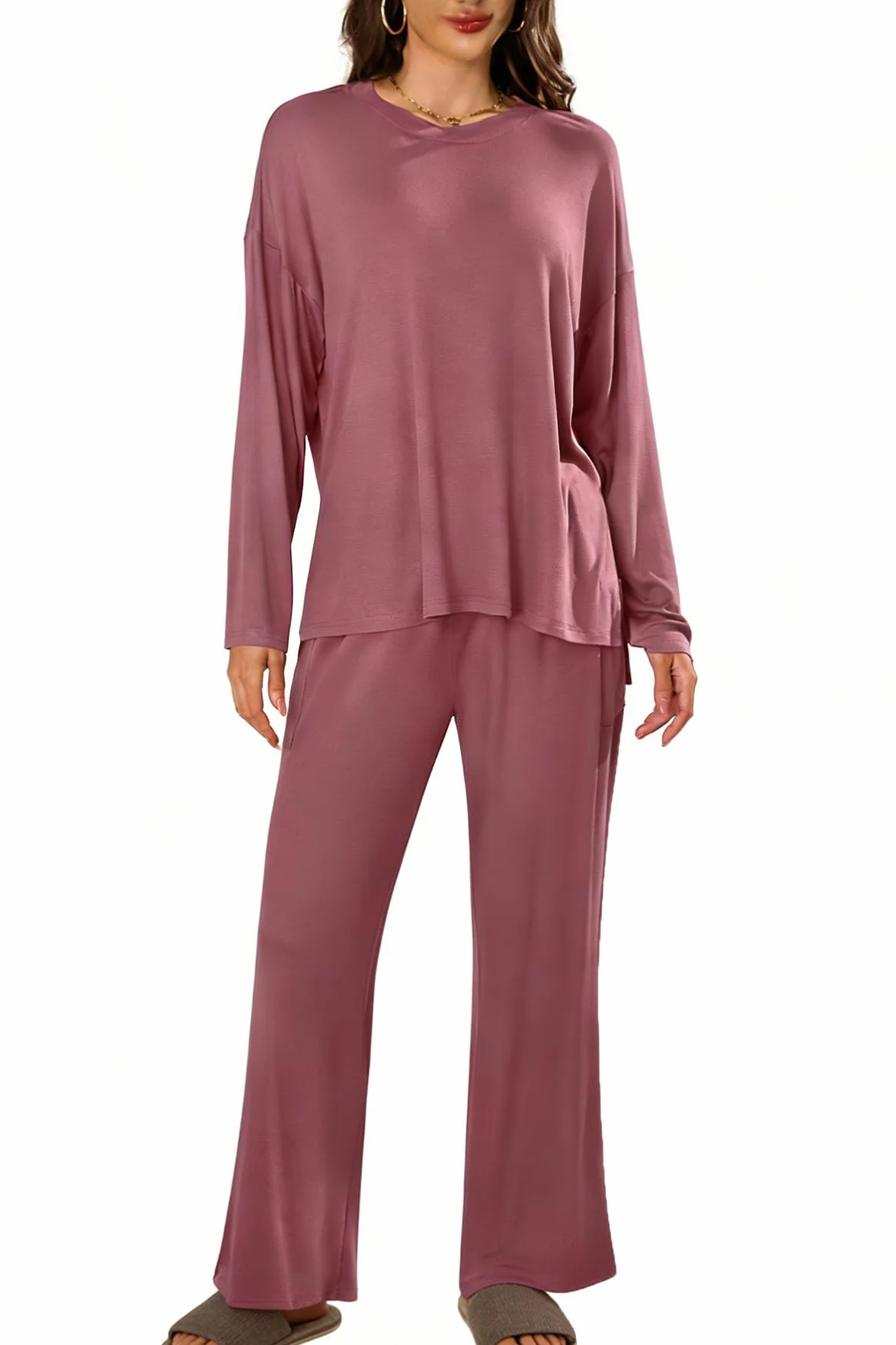 Ensemble Survêtement Femme 2 Pièces Loungewear Pyjama Manche Longue Pantalon Tenue Décontracté avec Poches Hiver