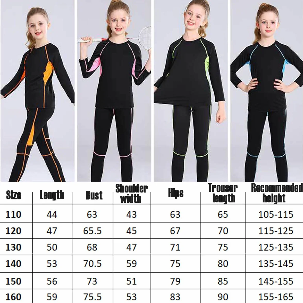 Linboo Survêtement de sport 2 pièces pour fille manches longues pantalon respirant élastique ensemble danse fitness enfants