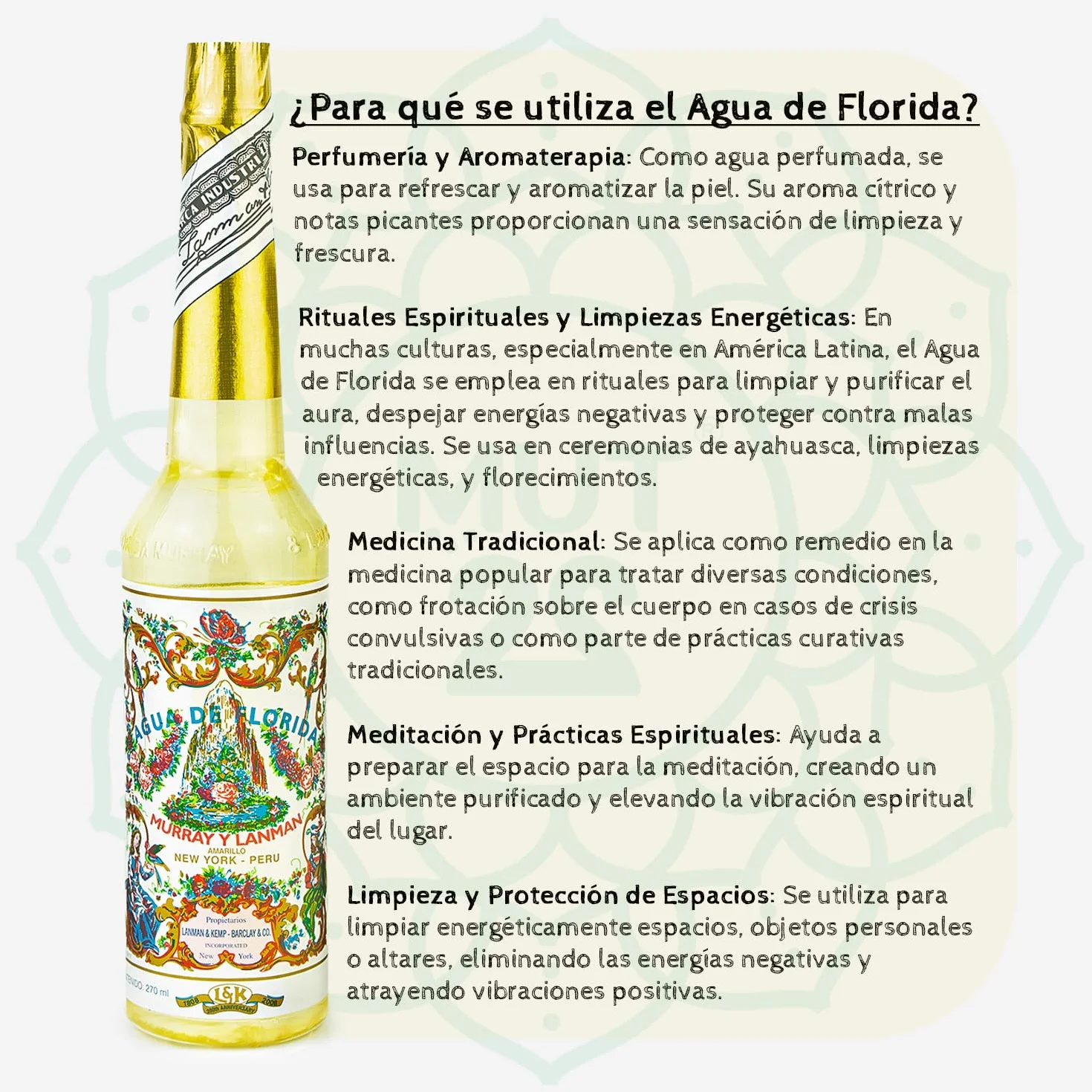 2 Eau de Floride du Pérou 100% Originale et 6 Palo Santo – Ensemble Complet de Nettoyage Spiritue