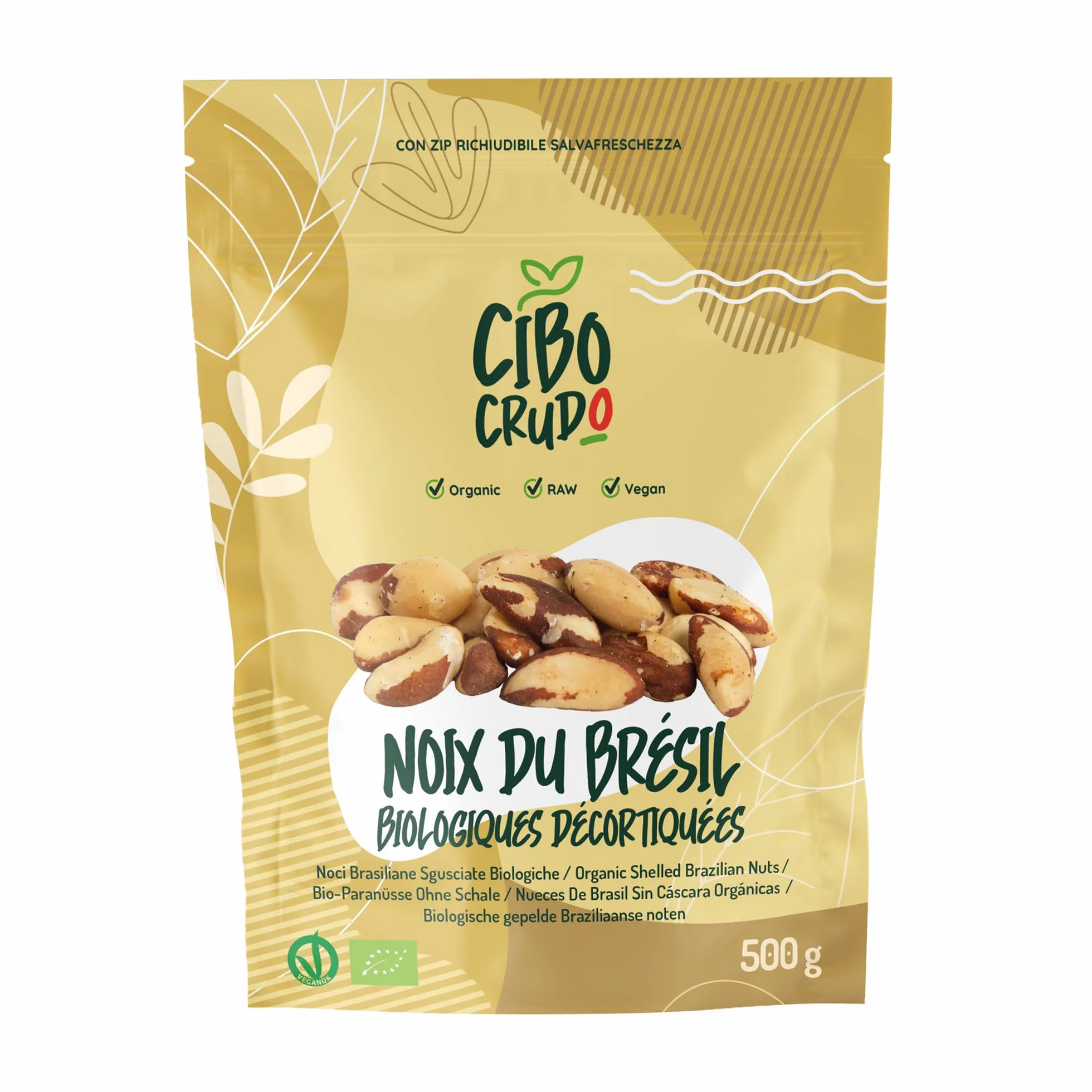 Noix du Bresil Bio - 500g. Noix Décortiquées. Contient Fibres Protéines Sélénium et Minéraux. Comme Casse-Croûte ou Pour les Recettes. Pour Végétariens et Végétaliens.