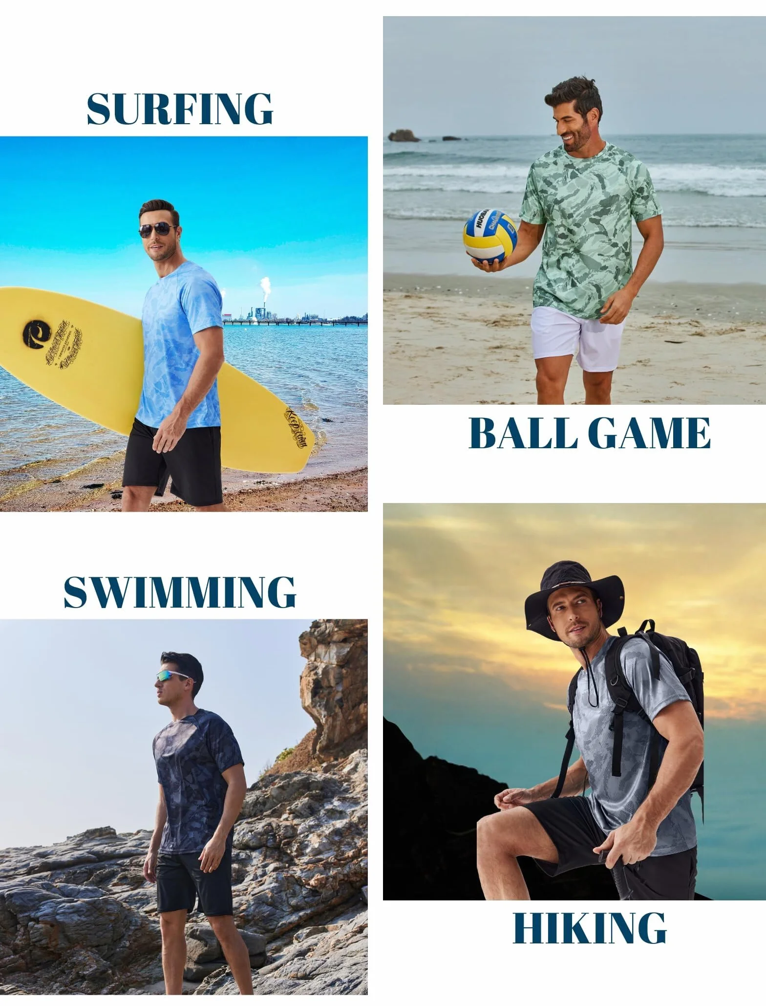 PINSPARK T-Shirt UV Homme Rashguard Sport UPF 50+ Manches Courtes Léger Natation Surf