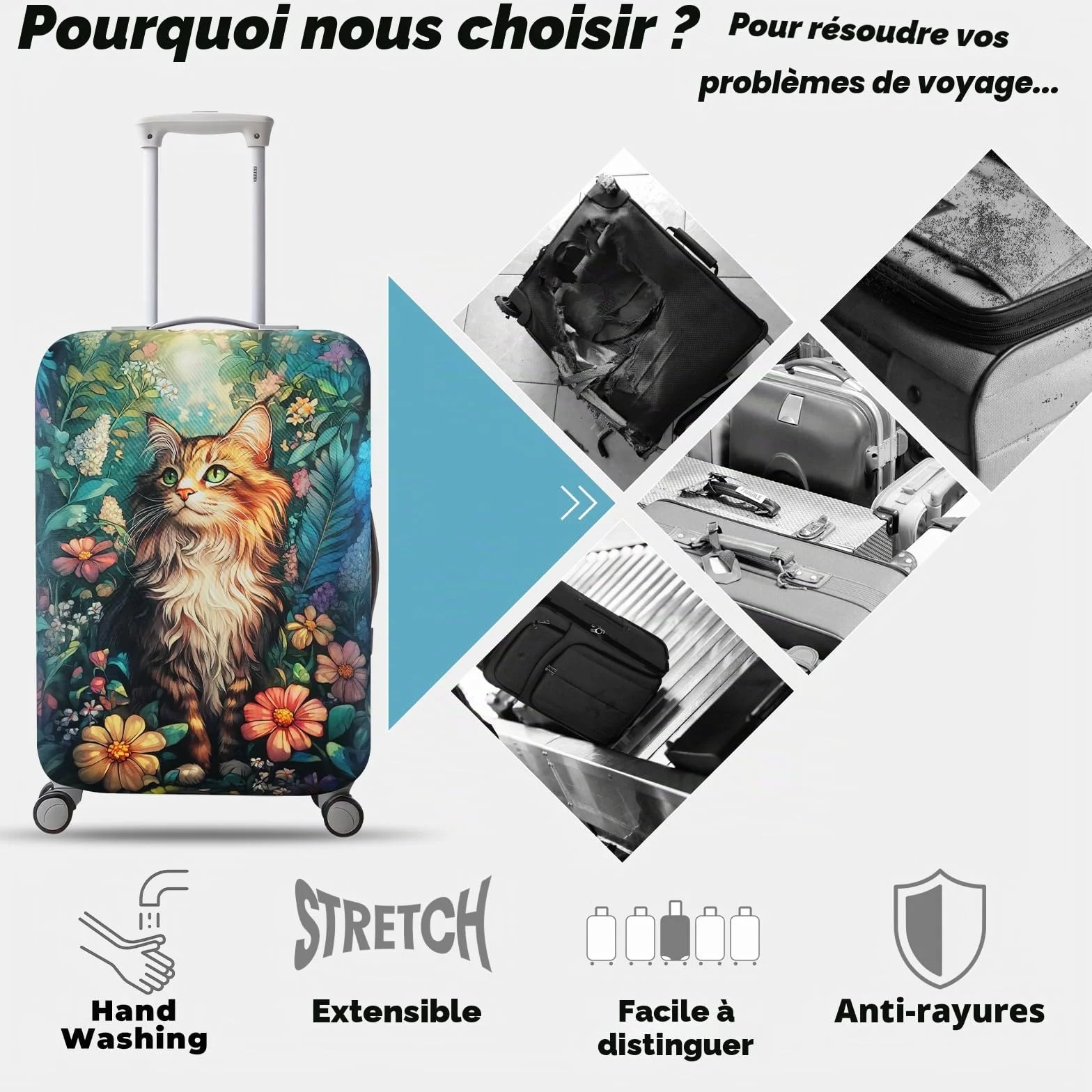 Housse de protection pour valise lavable et extensible certifiée bagages voyage
