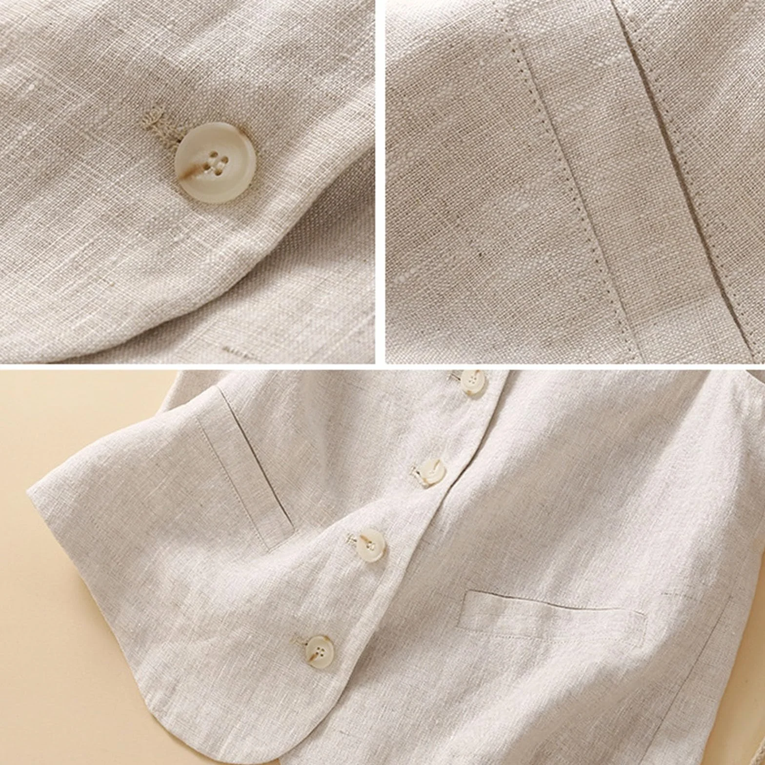 Gilet en Coton et Lin pour Femmes, col en V, sans Manches, Veste Tailleurs