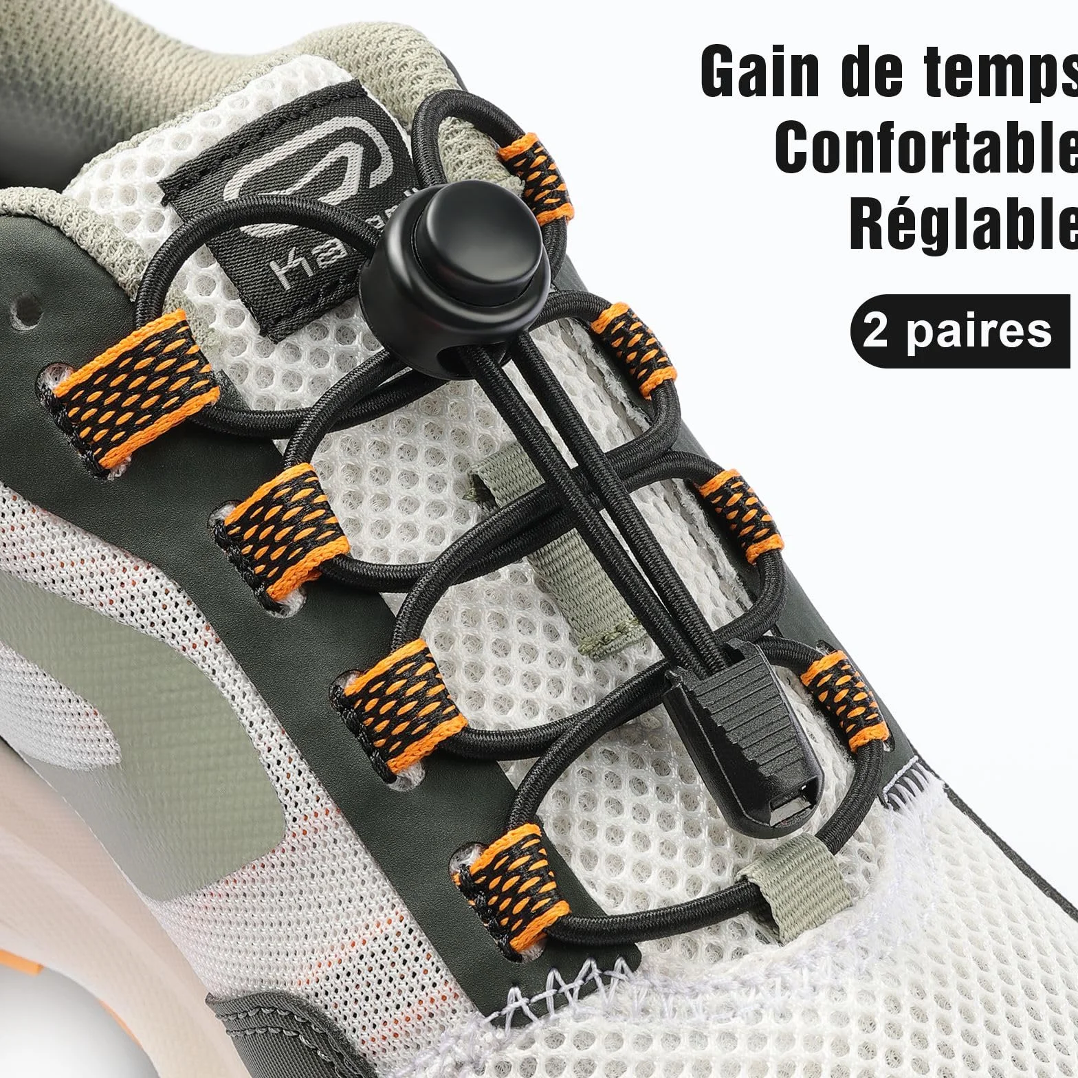 Lacets Élastiques Autobloquants 120 cm - Système ultra rapide sans laçage pour Enfants, Adultes