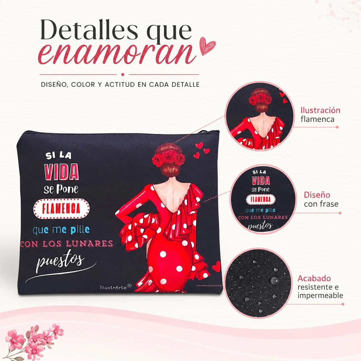 Trousse Granada Flamenco Macarena Double Face 22x17 cm Imperméable Toilette Maquillage Scolaire