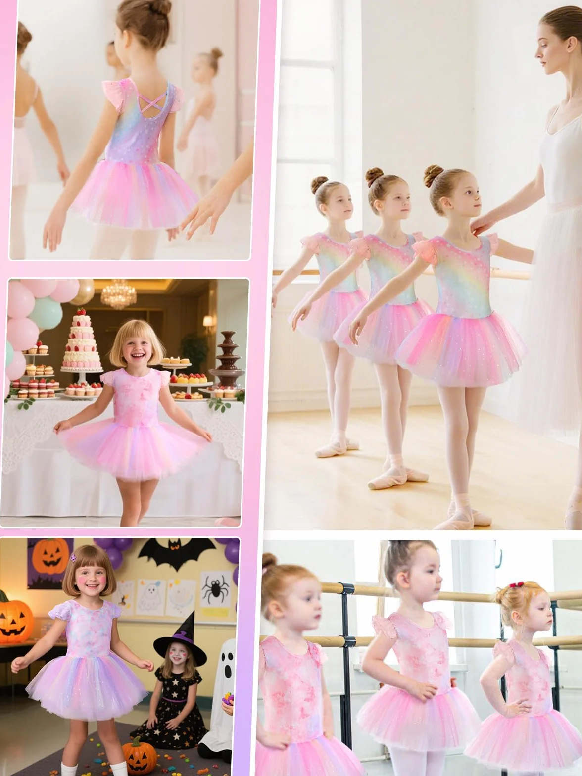 Justaucorps Danse Fille avec Jupe Tutu Danse Classique Brillante Tenue Ballet Manches Courtes