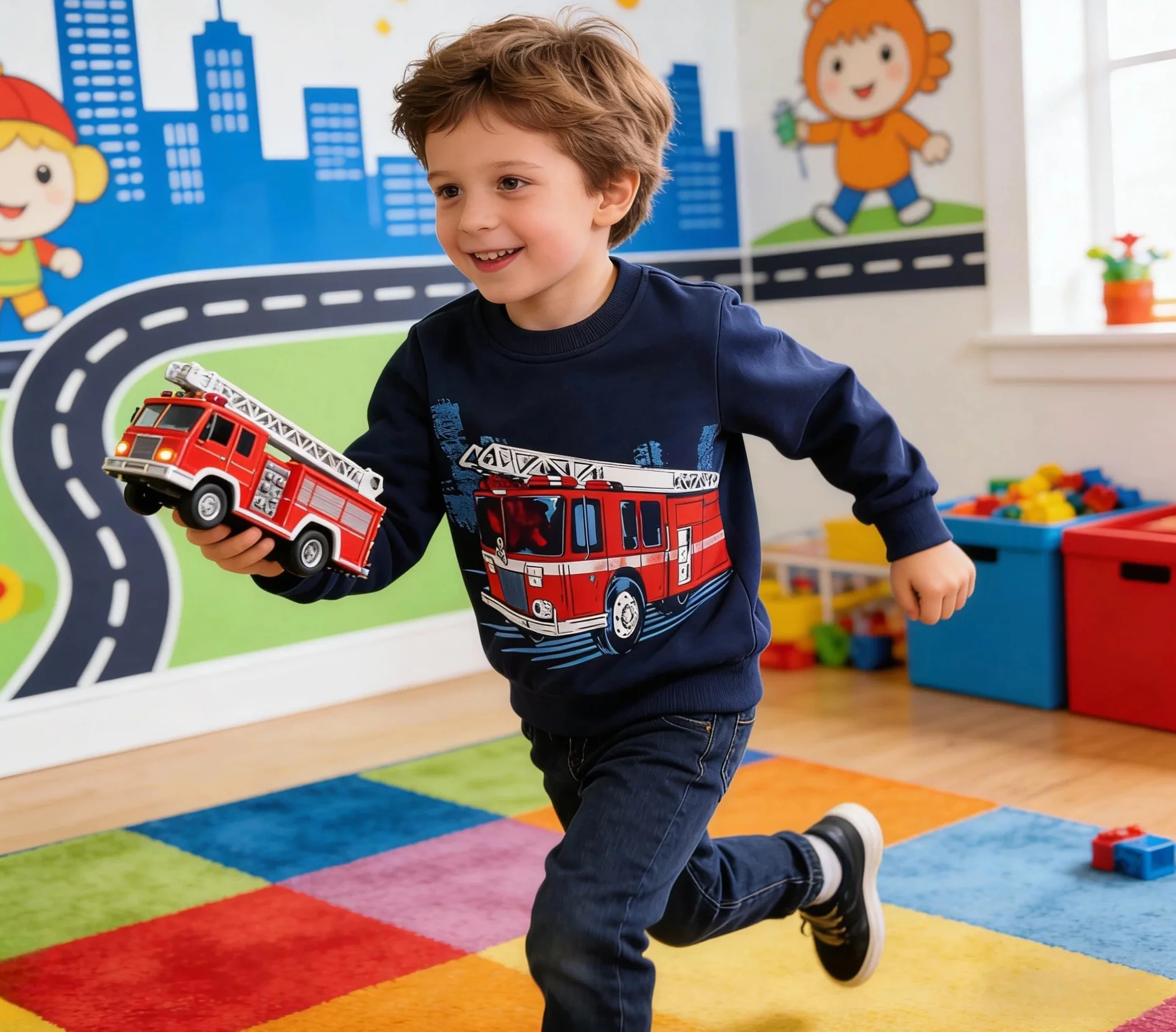 Sweatshirt Garçon Col Rond Dinosaure Excavateur Pull Enfant Coton 2-7 Ans