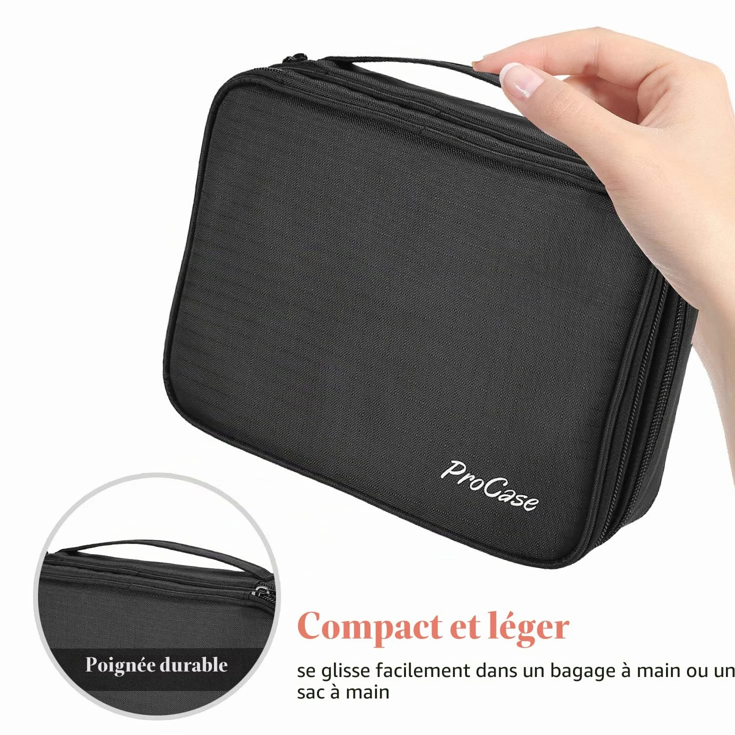 ProCase Trousse à Bijoux de Voyage, Boîte de Rangement Double Couche, pour Bagues, Boucles d'oreilles, Colliers, Noir