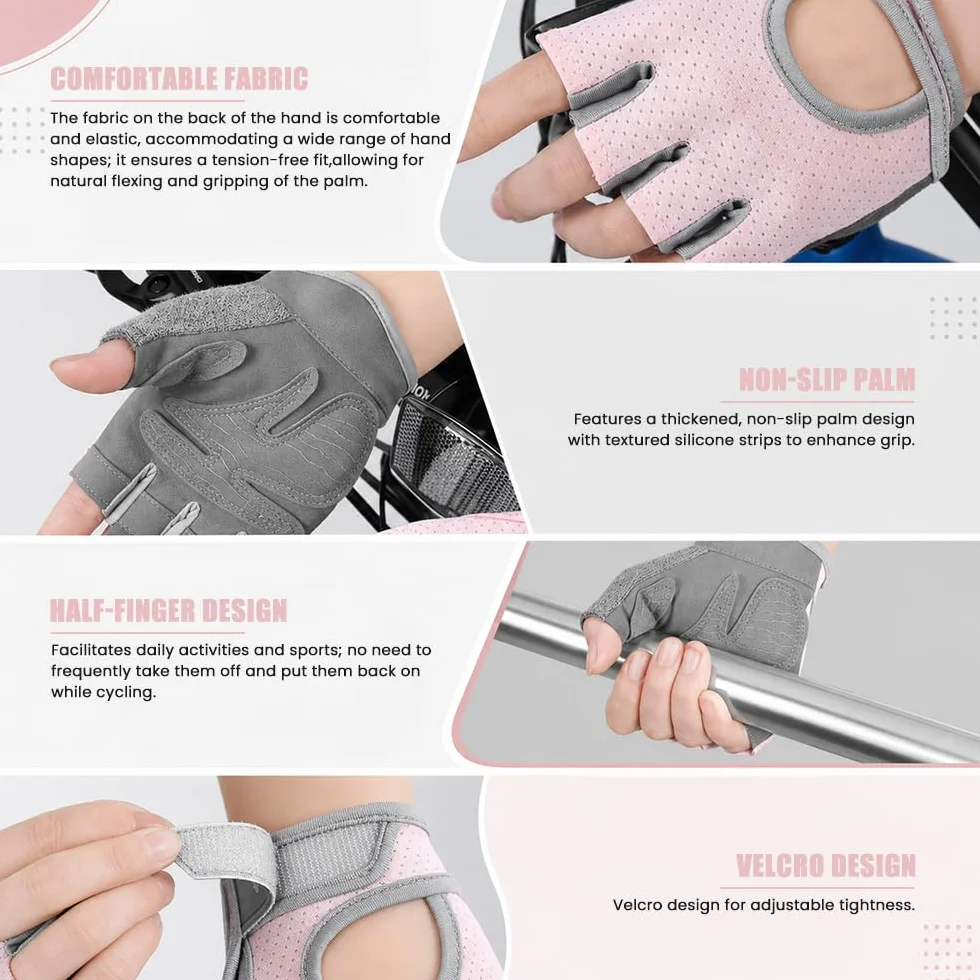 Gants de Cyclisme Homme Femme VTT Demi-Doigts Unisexe Mitaine Velo Gel Rembourré Antidérapant Respirants Absorbant Chocs Été MTB