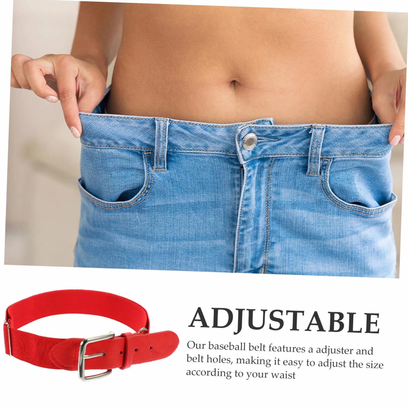 Ceinture de baseball réglable en cuir synthétique élastique avec anneau en métal inoxydable