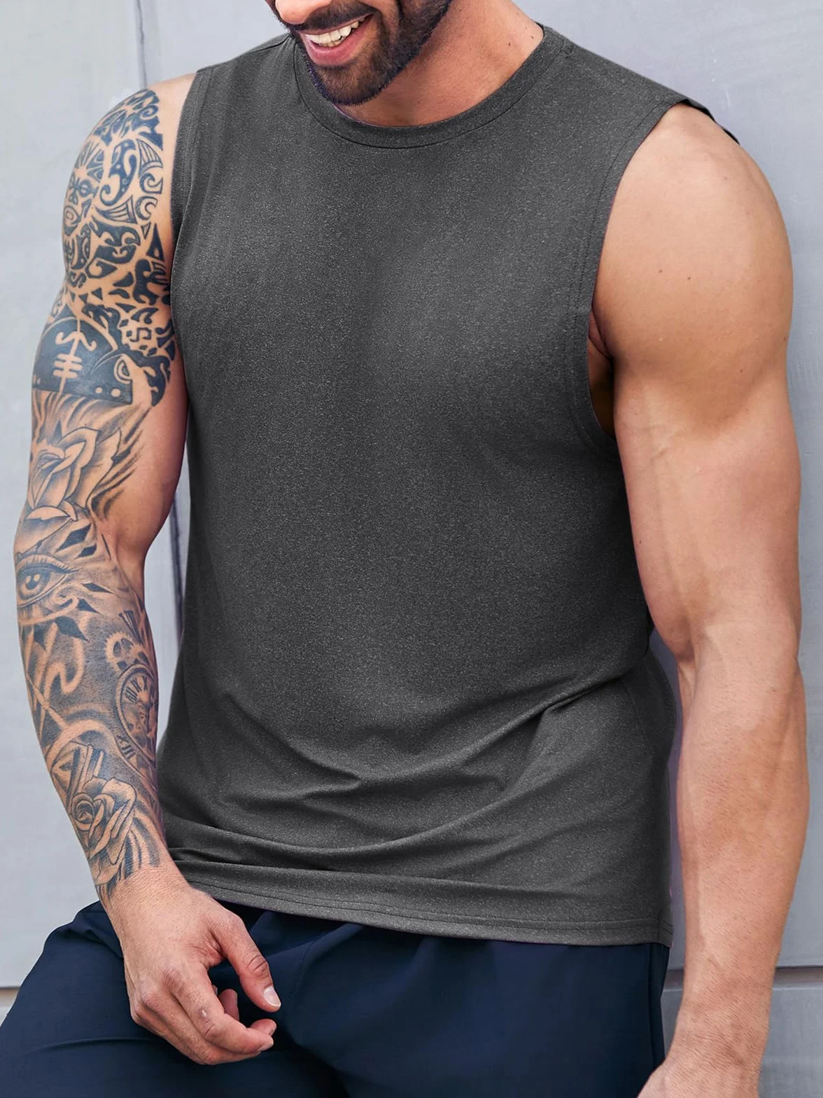 Débardeur sans manches homme T-shirt sport col rond fitness bretelles