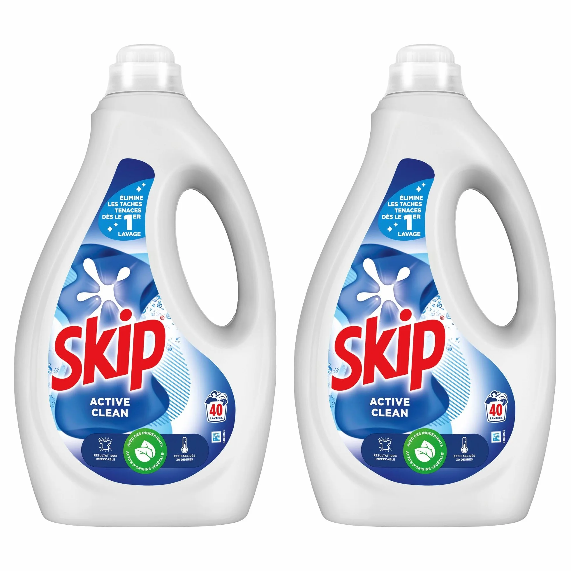 Skip - Lessive Liquide Active Clean - Propreté Impeccable - Fraîcheur Longue Durée - Détache les vêtements tout en respectant fibres et couleurs - 2x40 Lavages