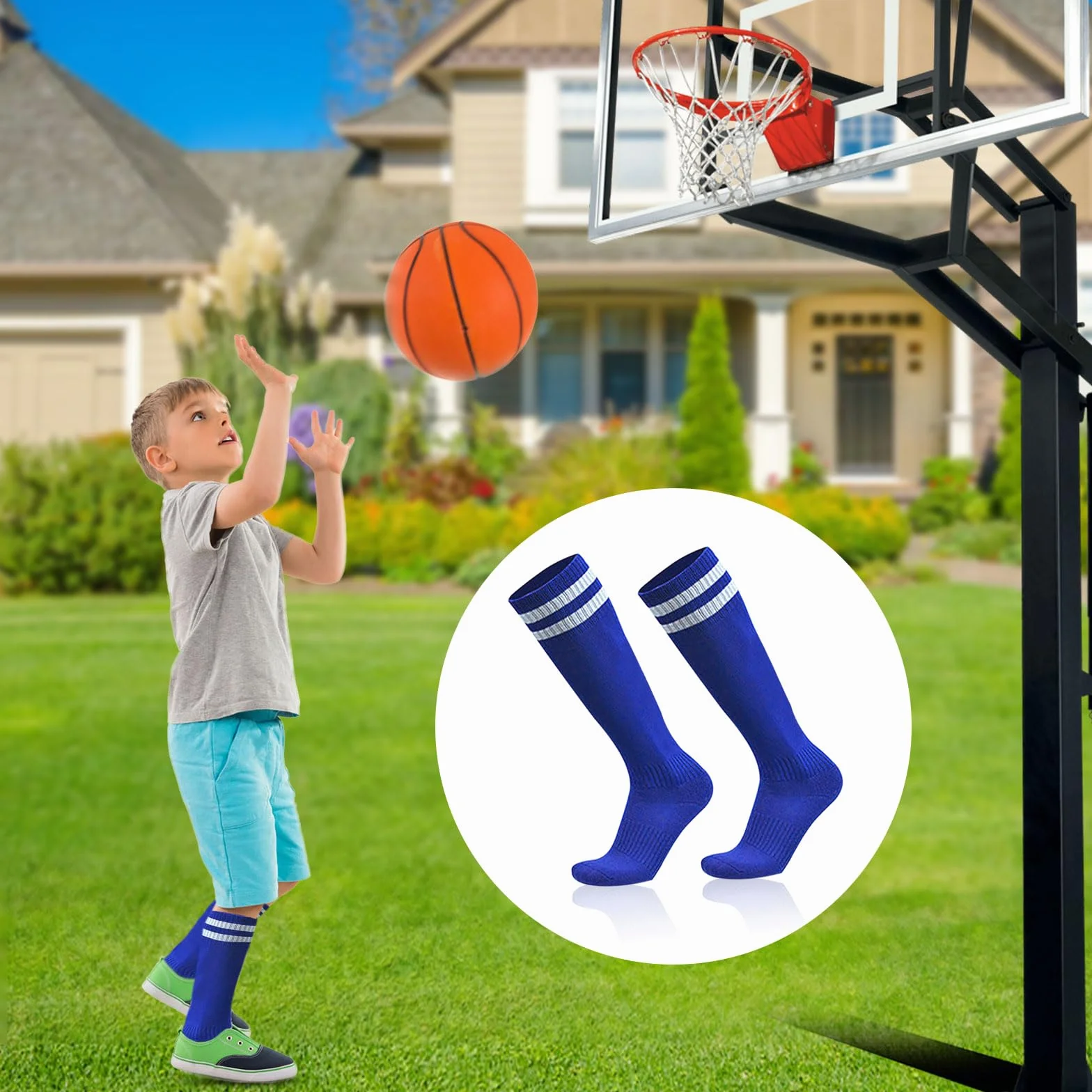 Chaussettes Hautes de Rugby Basket Enfant 2 Paires pour Garçon Fille 5-12 Ans