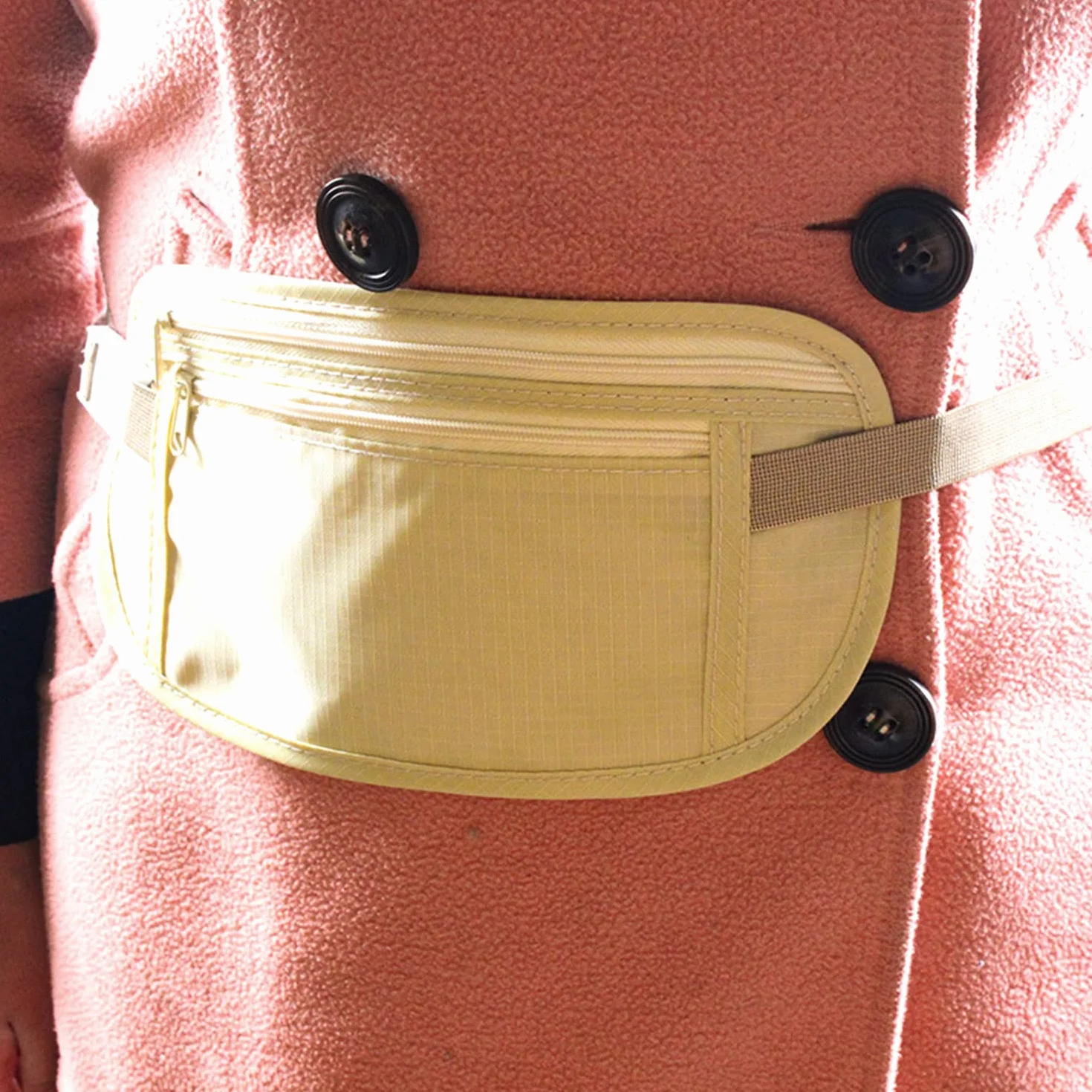 Ceinture d'argent dissimulée antivol 2 pièces réglable étanche sport voyage téléphone espèces Beige Noir