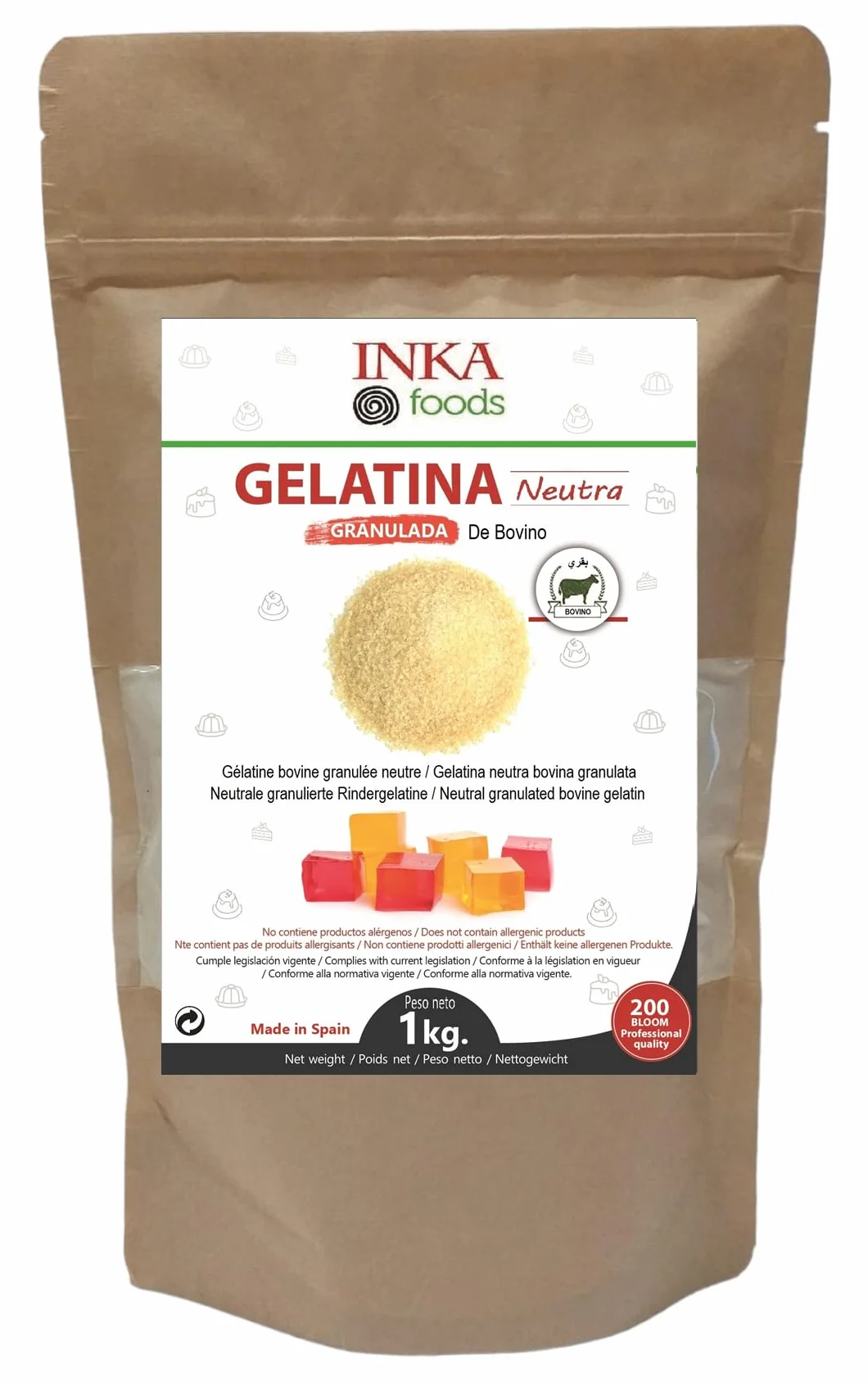 Gélatine bovine granulée, 200 bloom, saveur neutre -1 kg