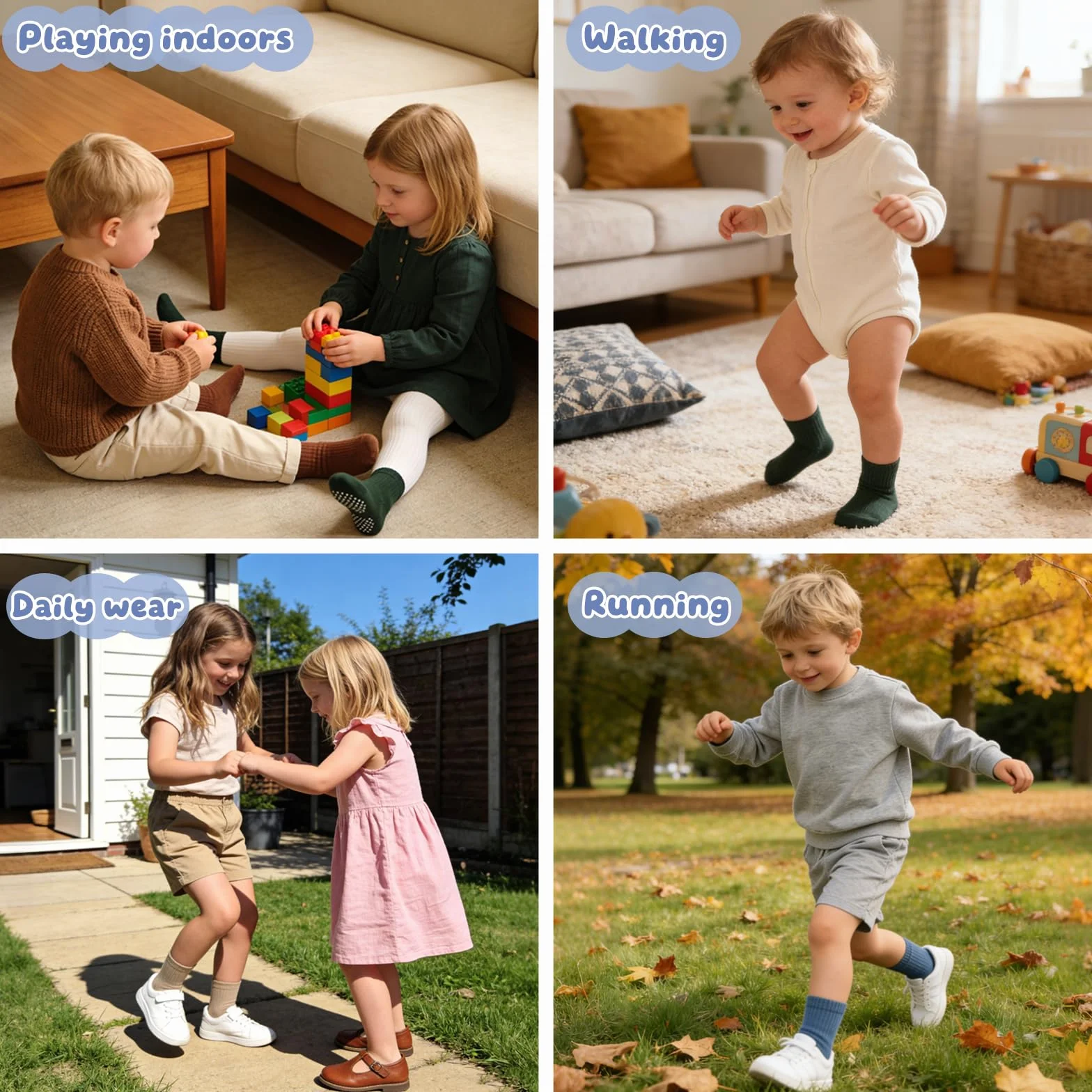 Chaussettes en coton pour tout-petits avec semelles antidérapantes - 9 paires pour bébés garçons et filles