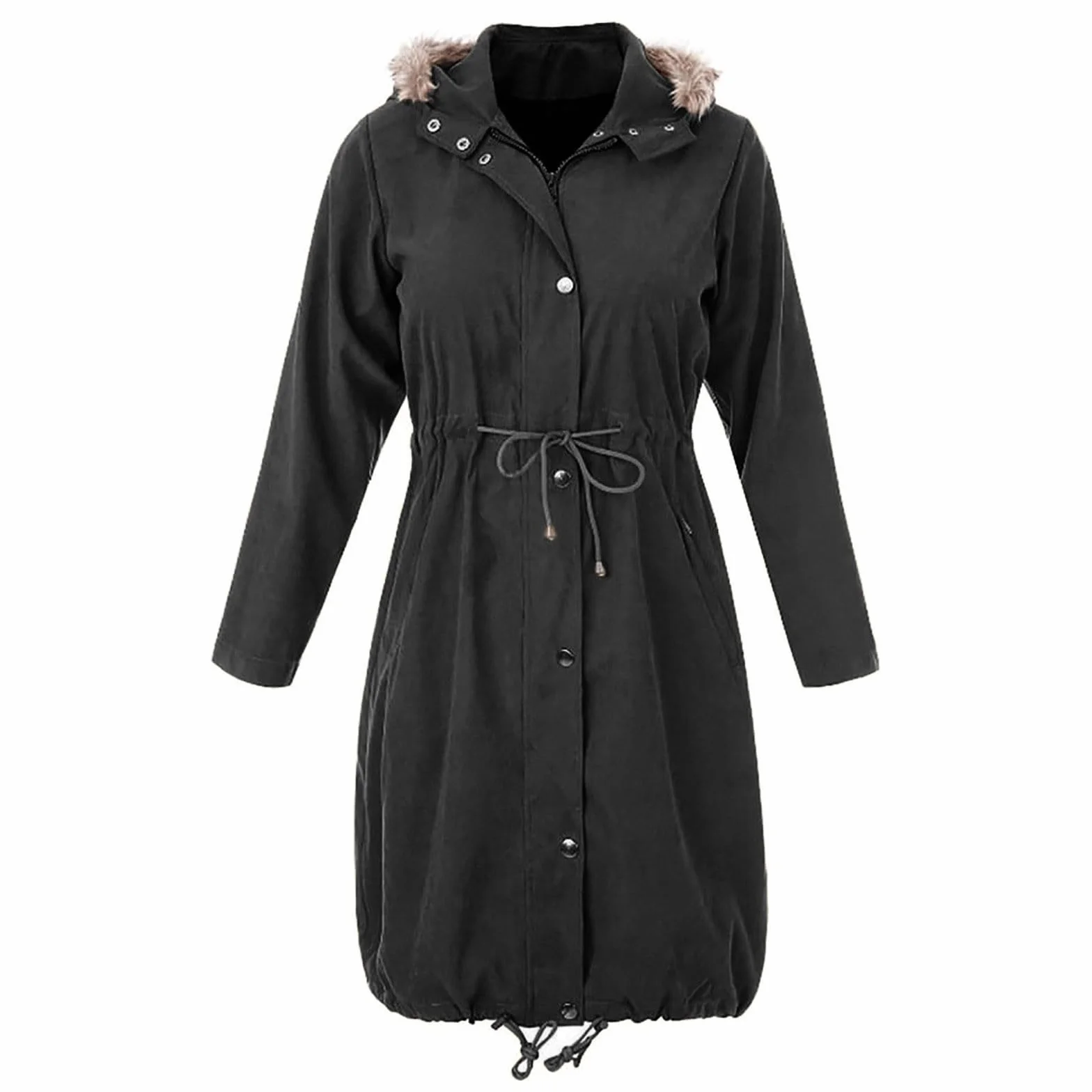 Veste de portage d'hiver chaude en coton pour femme avec col en fourrure et insert bébé