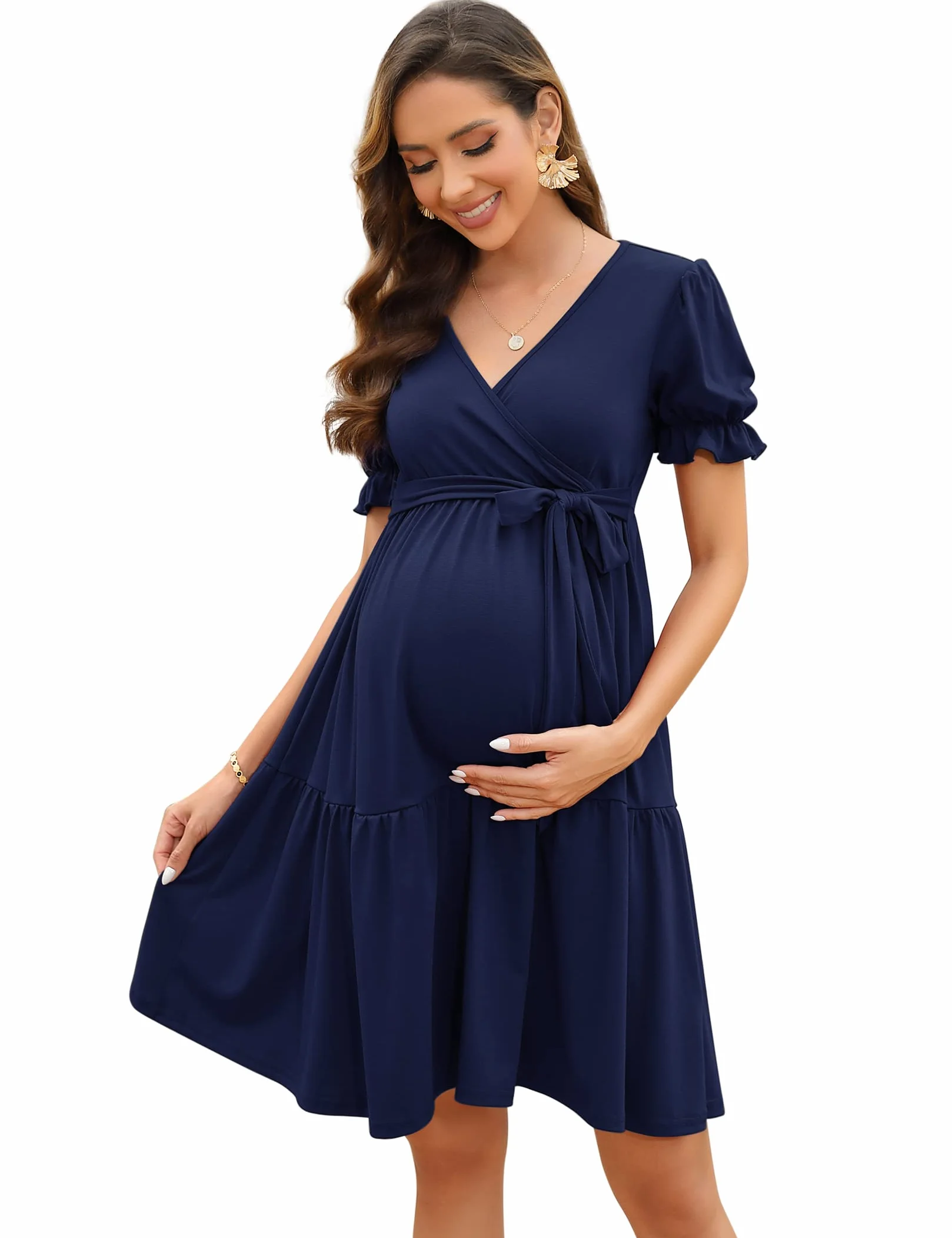 KOJOOIN Chemise de Nuit d'allaitement Maternité Courte avec Patte de Bouton