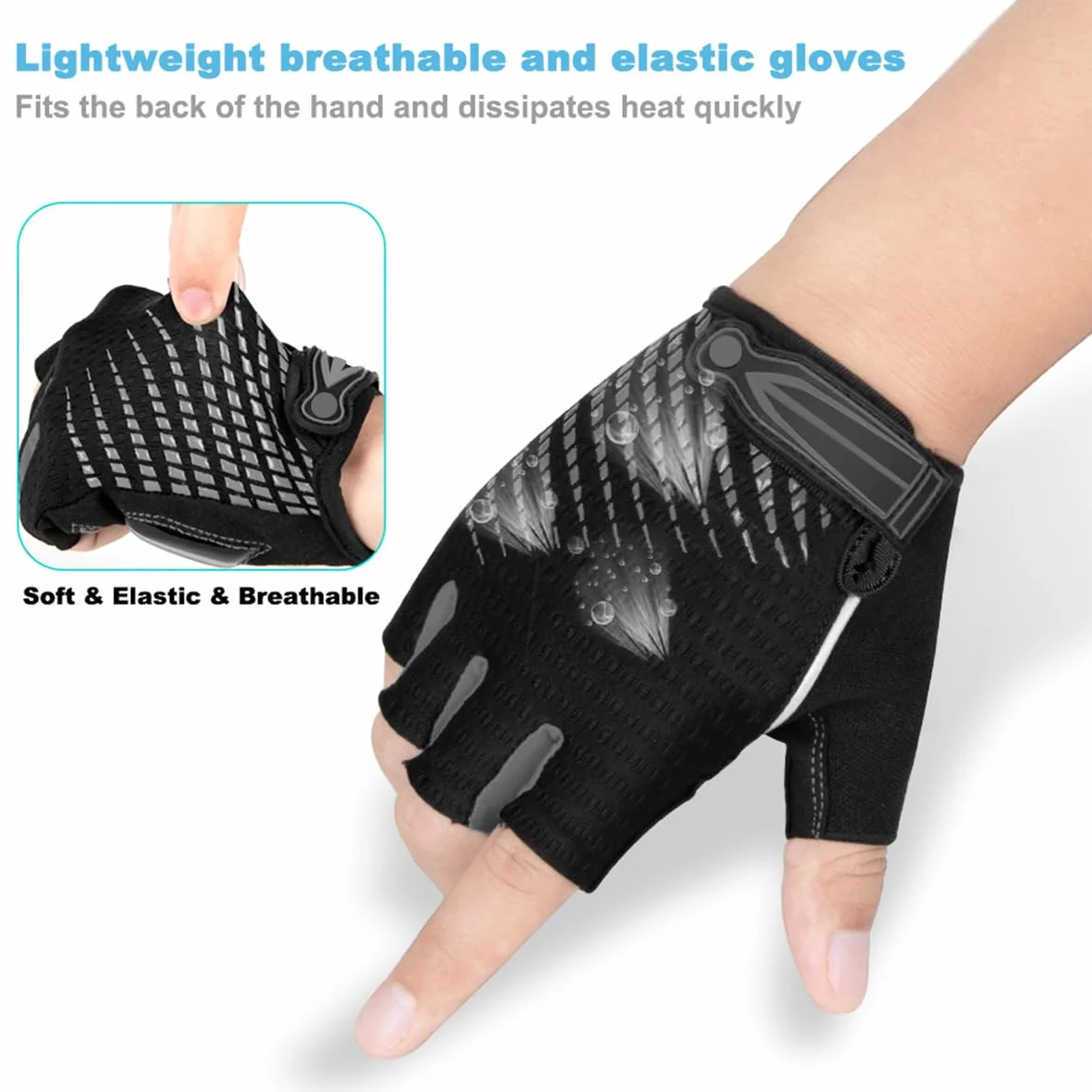 LUROON Gants Cyclisme Demi Doigt Gant Réfléchissant Gel Bicyclette Courts Homme Femme VTT Moto