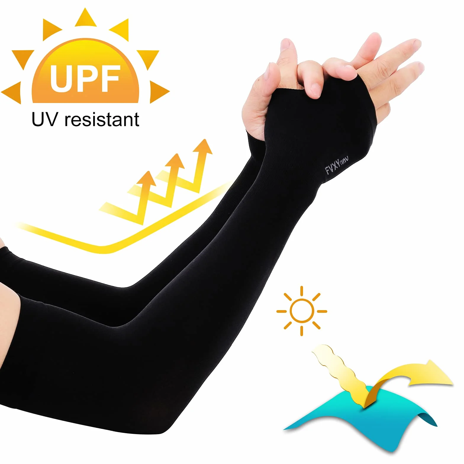 Manchette Bras Anti UV UPF50+ Lot de 6 Paires Noir