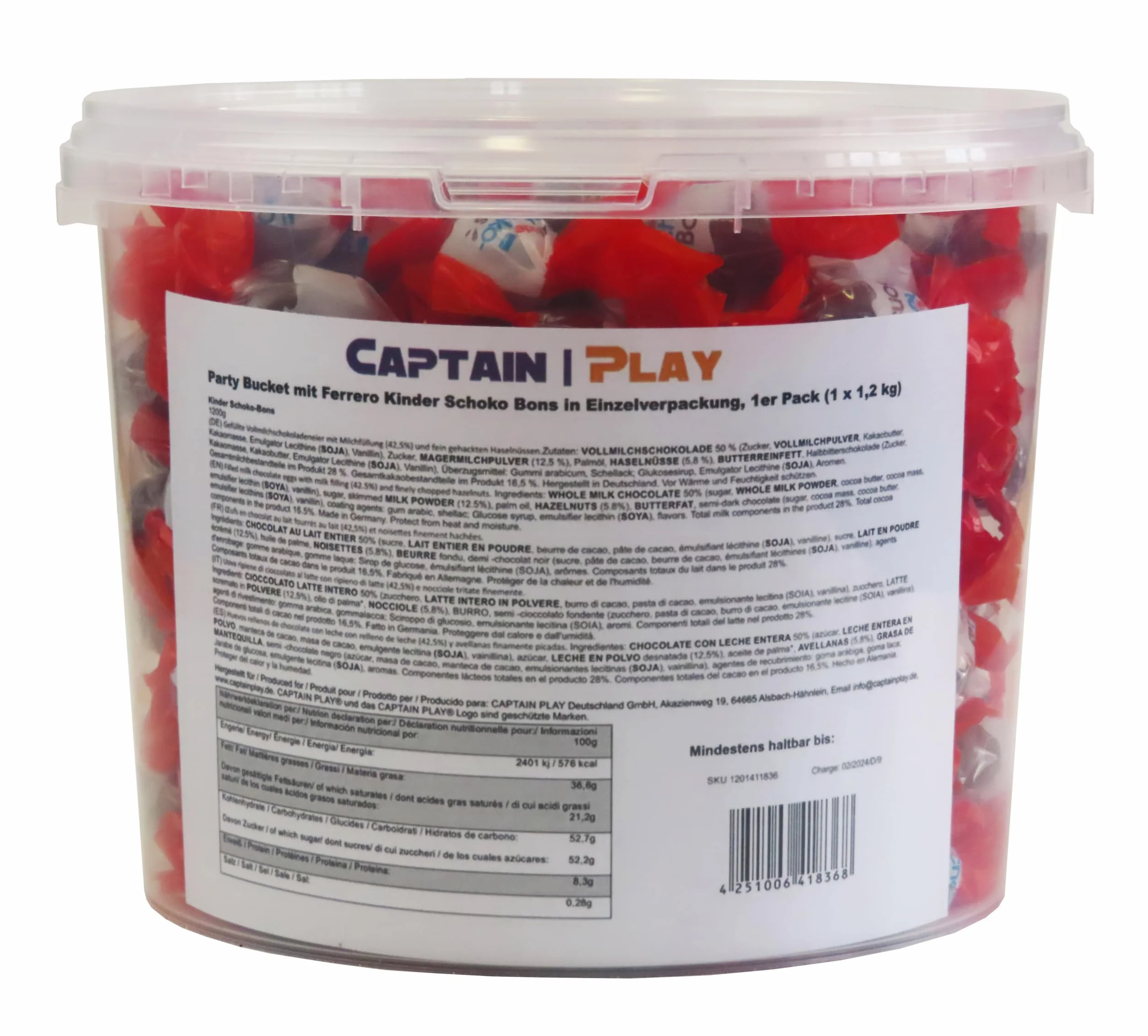 Party Bucket avec Kinder Schoko Bons dans emballage individuel 1,2kg