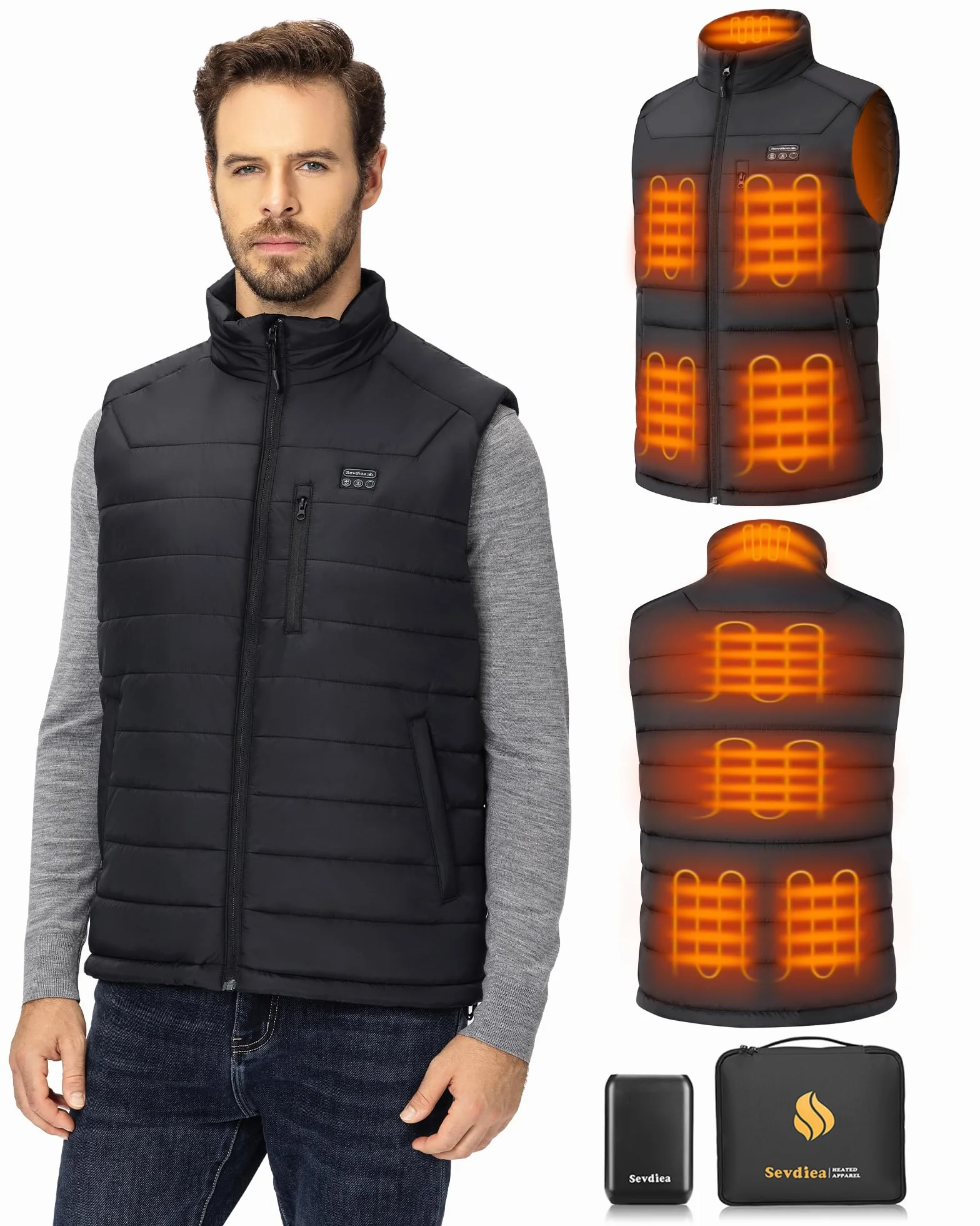 Gilet Chauffant Homme 16000mAh 7,4V Batterie Incluse 9 Zones de Chauffage Electrique Moto