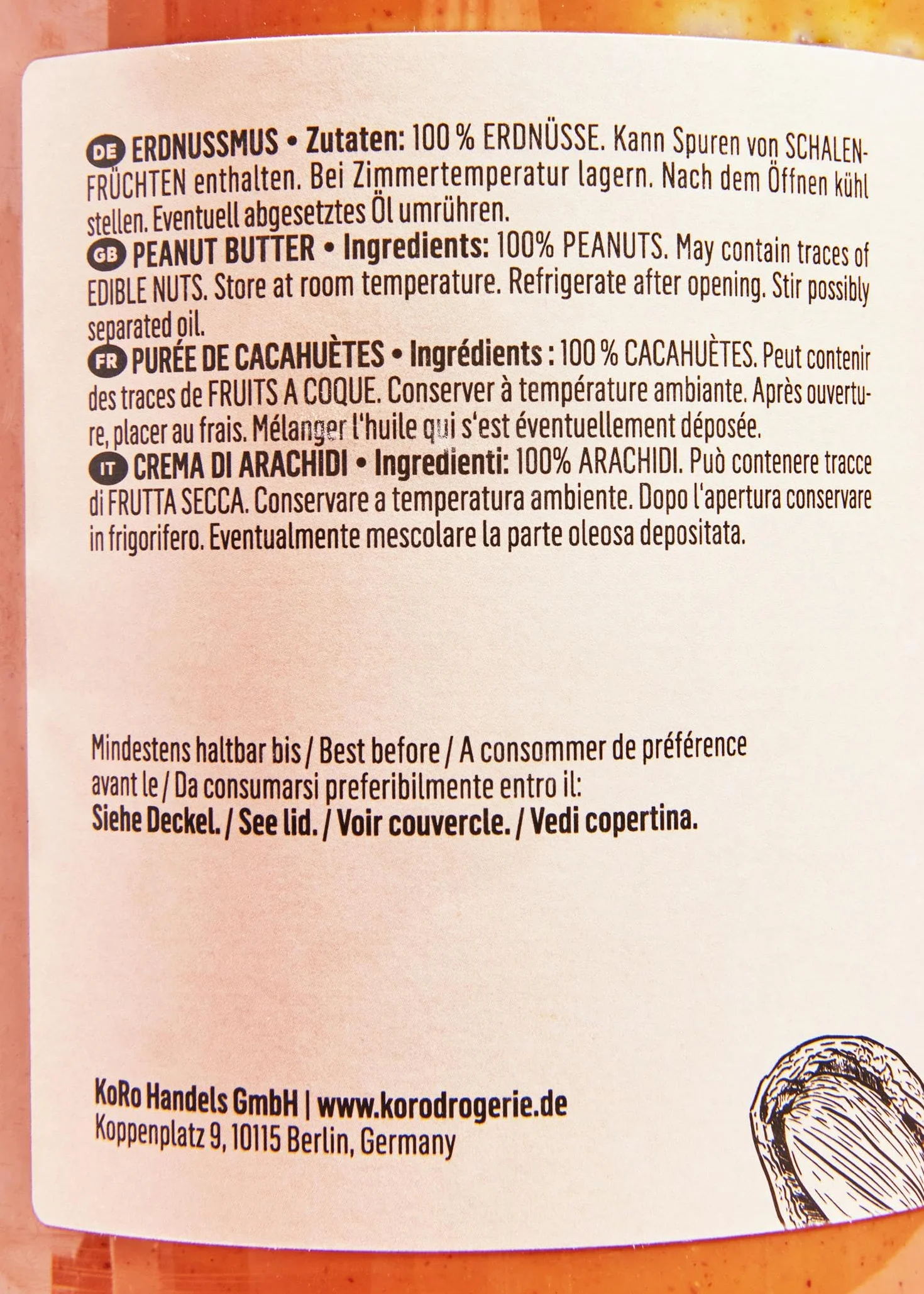 KoRo - Purée de cacahuètes - 2 x 1 kg - Consistance crémeuse - Sans sucre ajouté - Fabriquée à partir de cacahuètes torréfiées 100% sans graisse.