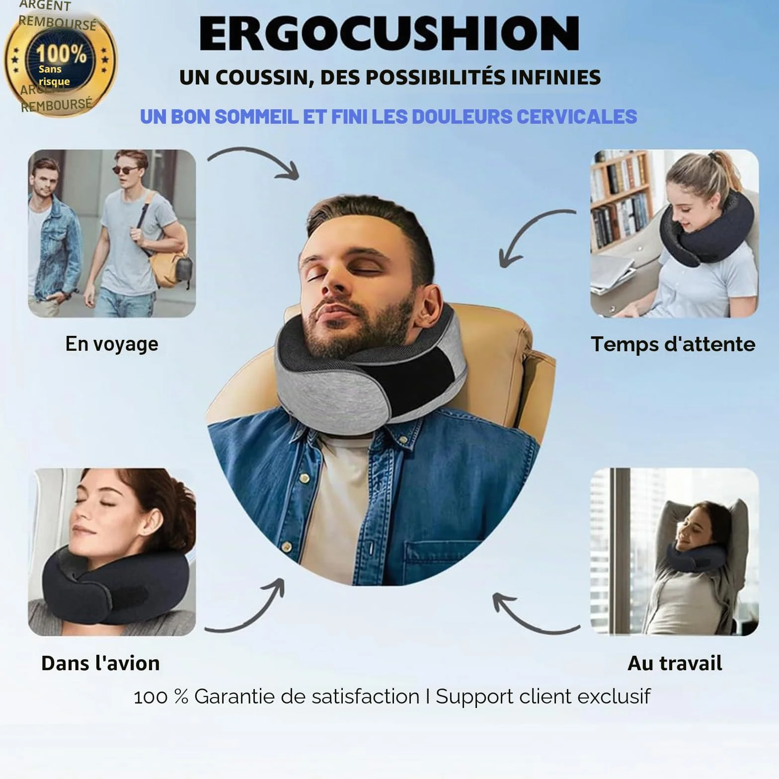 Reiteag Nomadike Oreiller de Voyage - Coussin Mémoire de Forme pour Avion Voiture