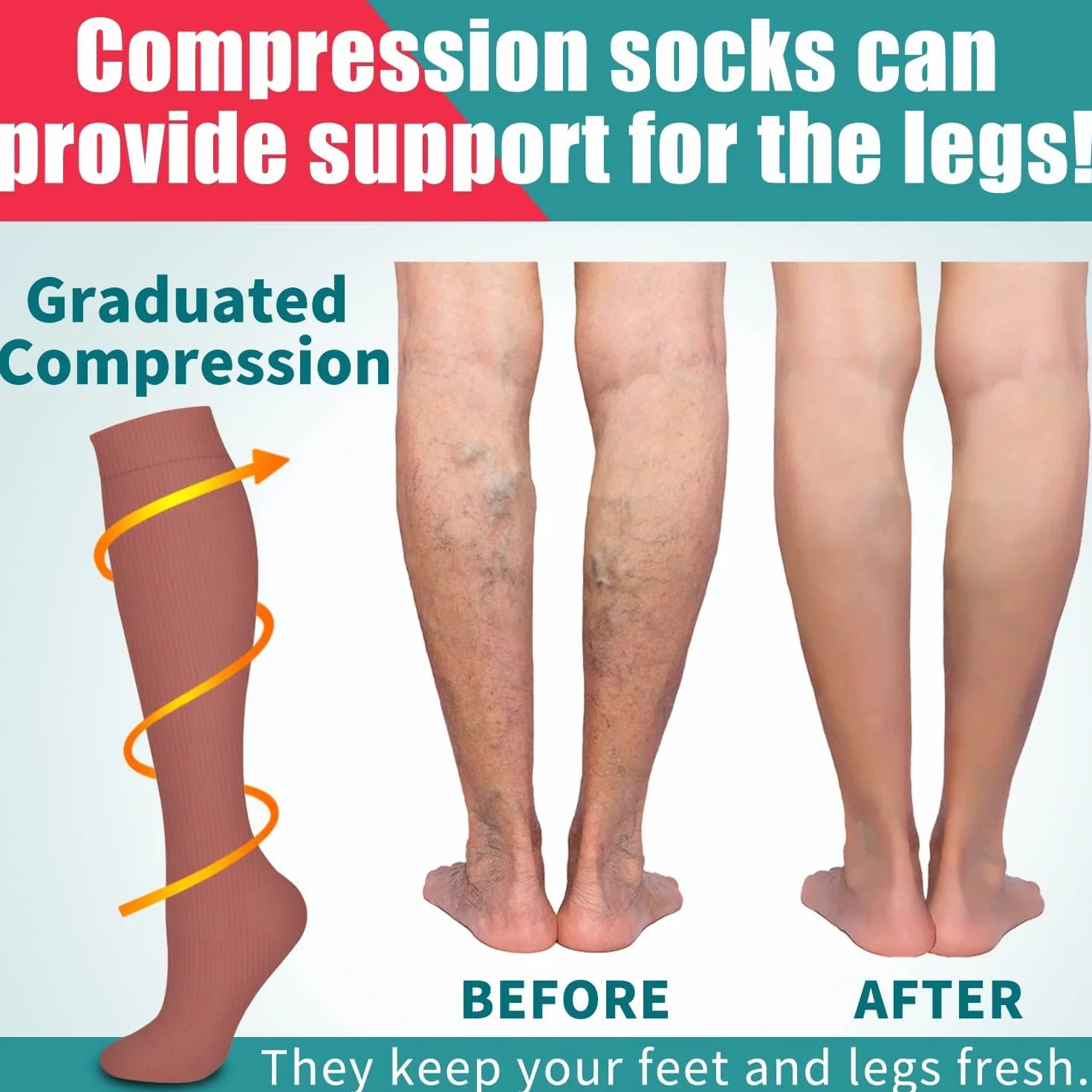 Chaussettes de Compression DRESHOW 4 Paires pour Femmes Hommes Circulation Athlétisme Course Cyclisme Voyage