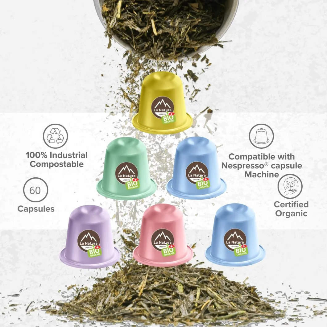 Lot de 60 capsules de thé bio - Compatible avec Nespresso - La Natura Lifestyle - Compostables industrielles