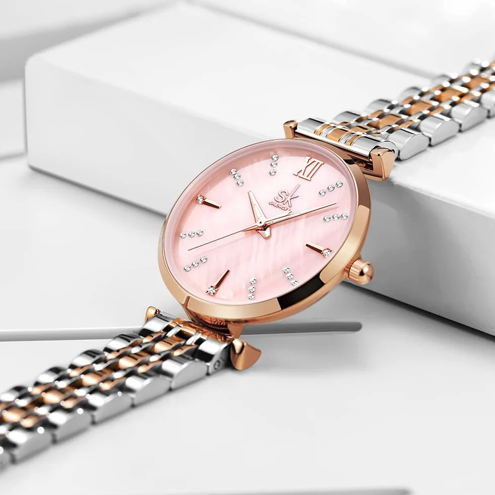 SHENGKE SK Montre Classique pour Femme avec Bracelet en Acier Inoxydable et Cuir véritable