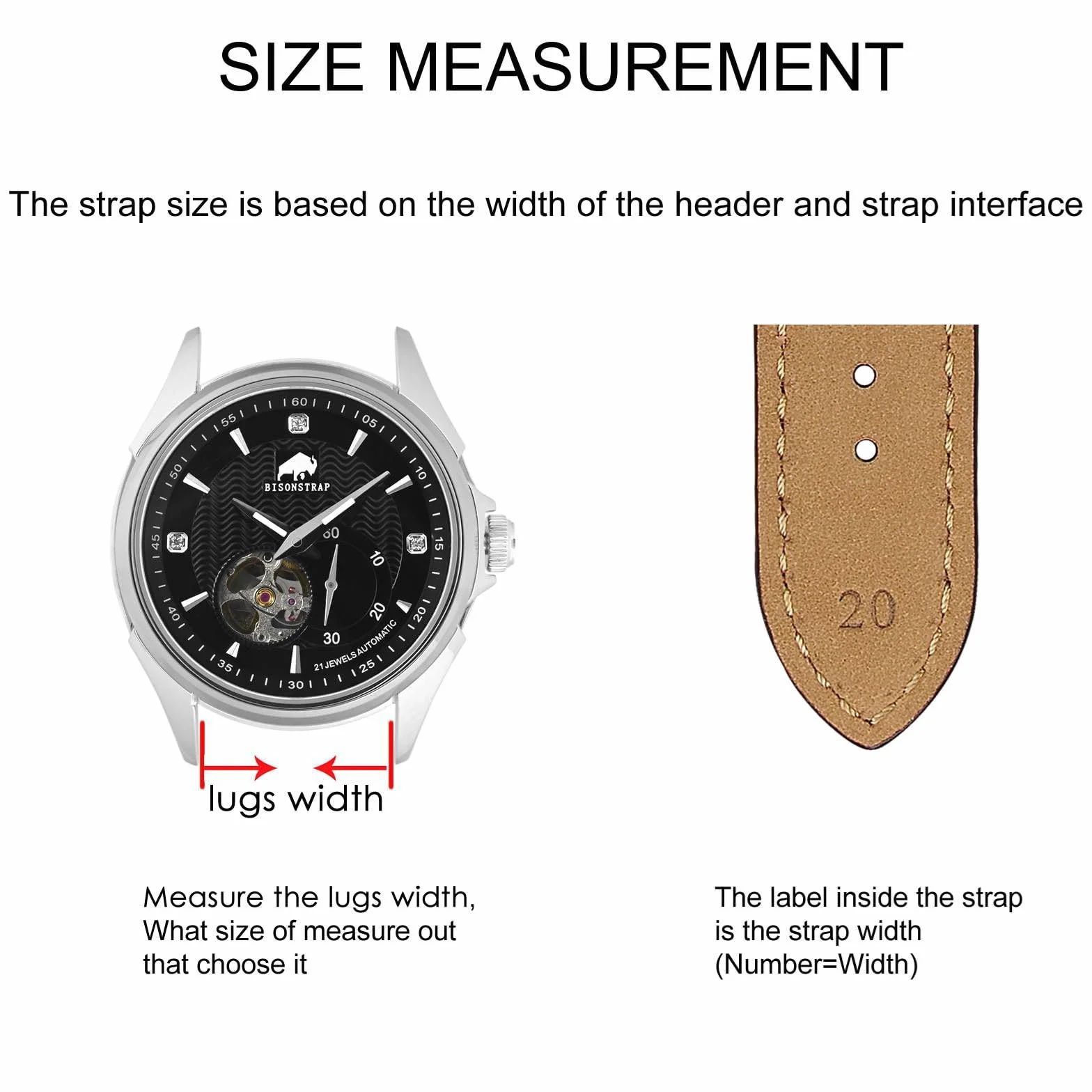 BISONSTRAP Bracelets de Montre en Cuir, Bandes de Remplacement 10mm-20mm