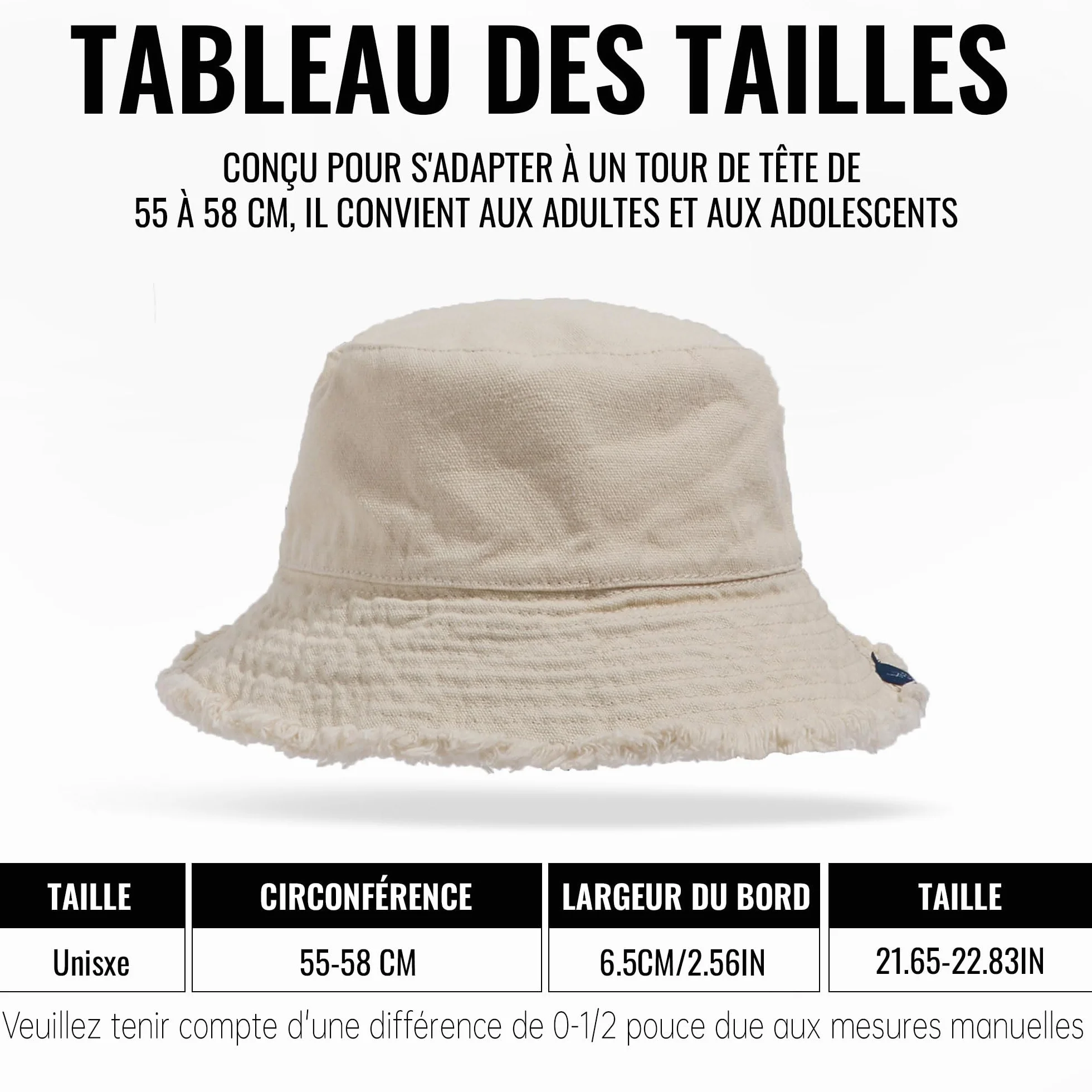 CLAPE Chapeau de Pêcheur Réversible Chapeau de Seau Anti UV Femme Coton Lavé