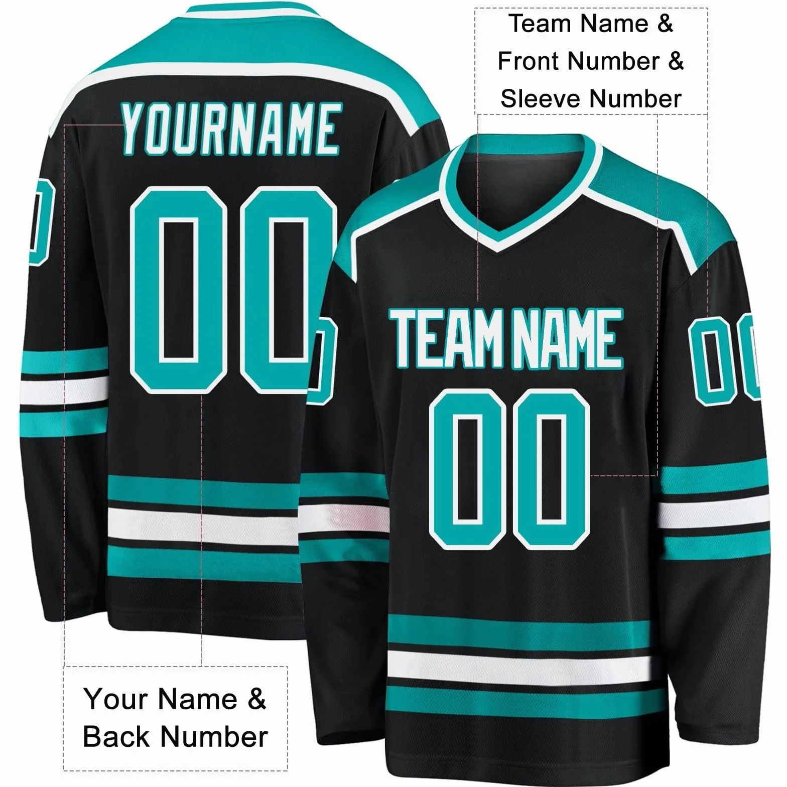 Maillot de Hockey Personnalisé Manches Longues avec Votre Nom/Équipe/Numéro