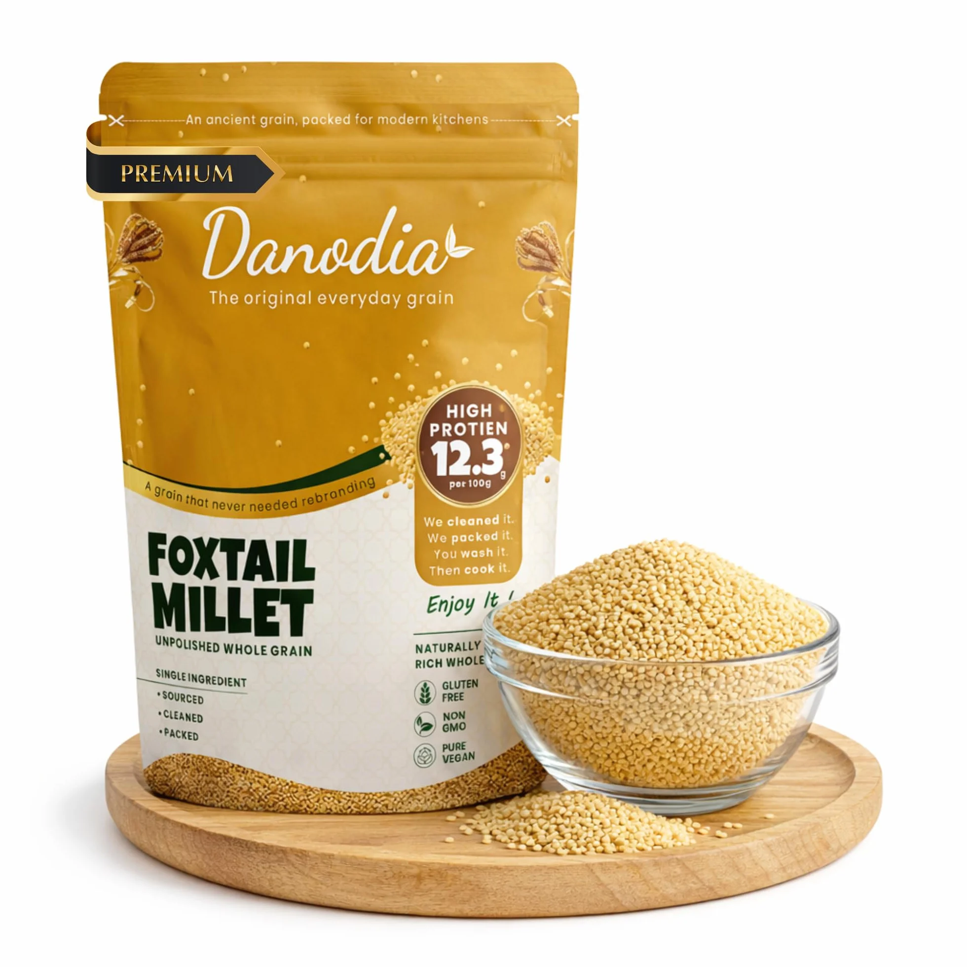 Danodia Foods Millet Queue-de-Renard Entier 950 g / 2 lb | Foxtail Millet décortiqué et non poli | Céréale sans gluten cultivée en Inde | Pour bols, porridge, accompagnements et recettes maison