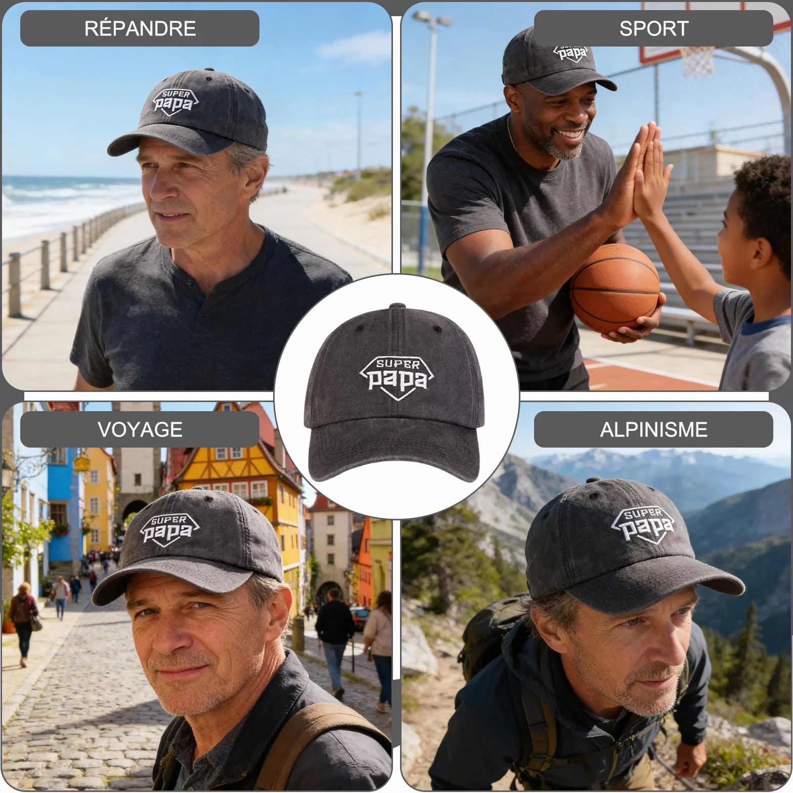 Casquette Papa Super Papa Brodée Coton Réglable Style Vintage Cadeau Fête des Pères