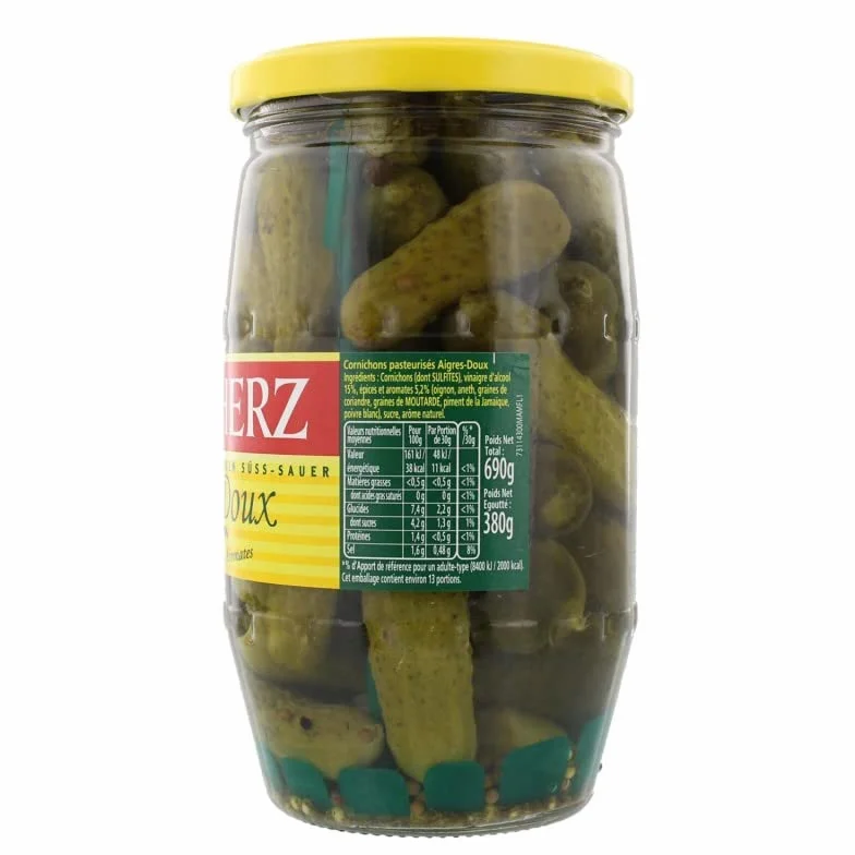 HARTHERZ CORNICHONS AIGRES-DOUX AU VINAIGRE ET AUX AROMATES BOCAL 380G - HARTHERZ - LOT DE 4 - Offre Special