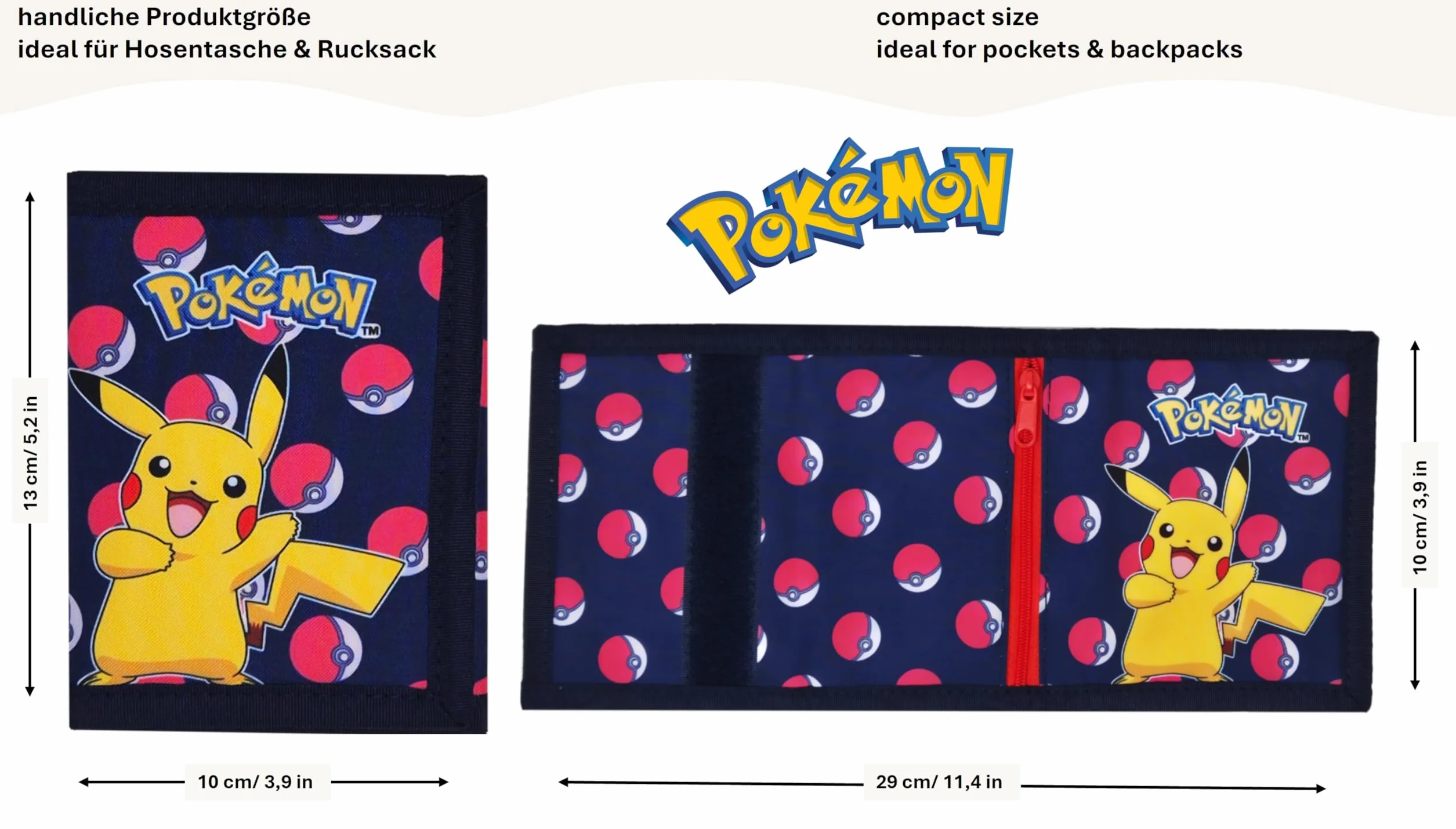 Theonoi Pokémon Portefeuille enfant Pikachu Pokéball officiel compartiment monnaie fermeture