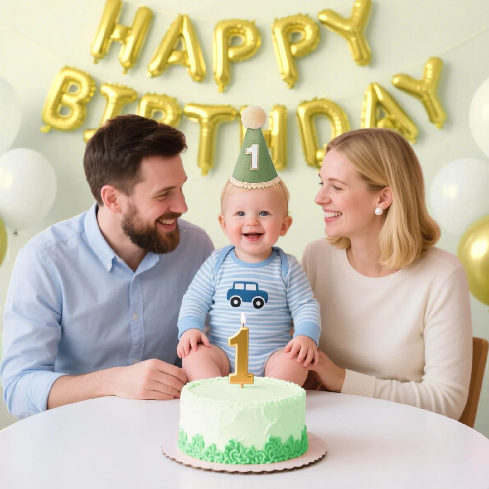 DRESHOW Chapeau Anniversaire Bébé 1 an Chapeau Pointu avec Pompons Accessoires Photo Cake Smash