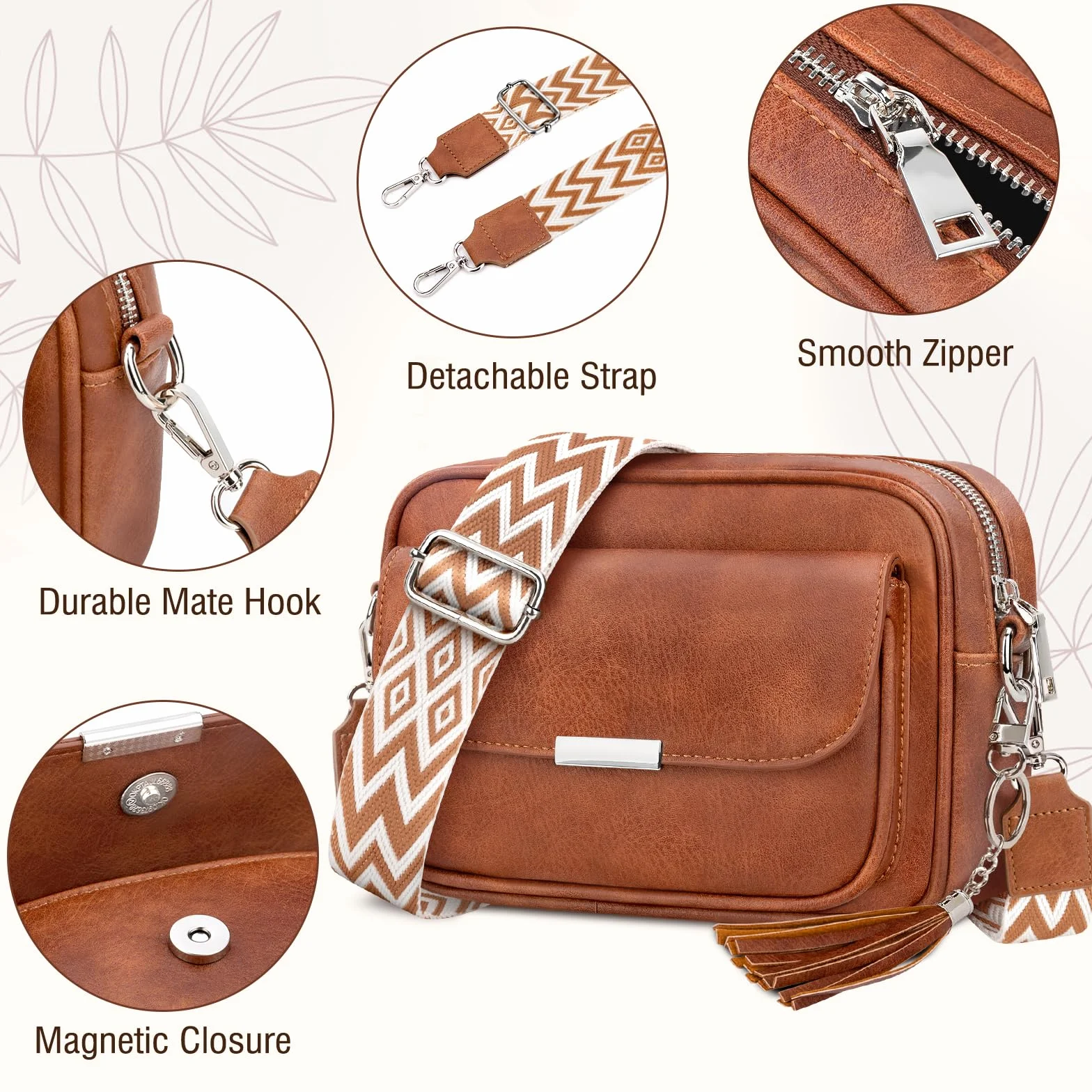 Sac Bandoulière Femme Cuir Pu Pochette Sac à Main Avec Sangle Réglable Amovible