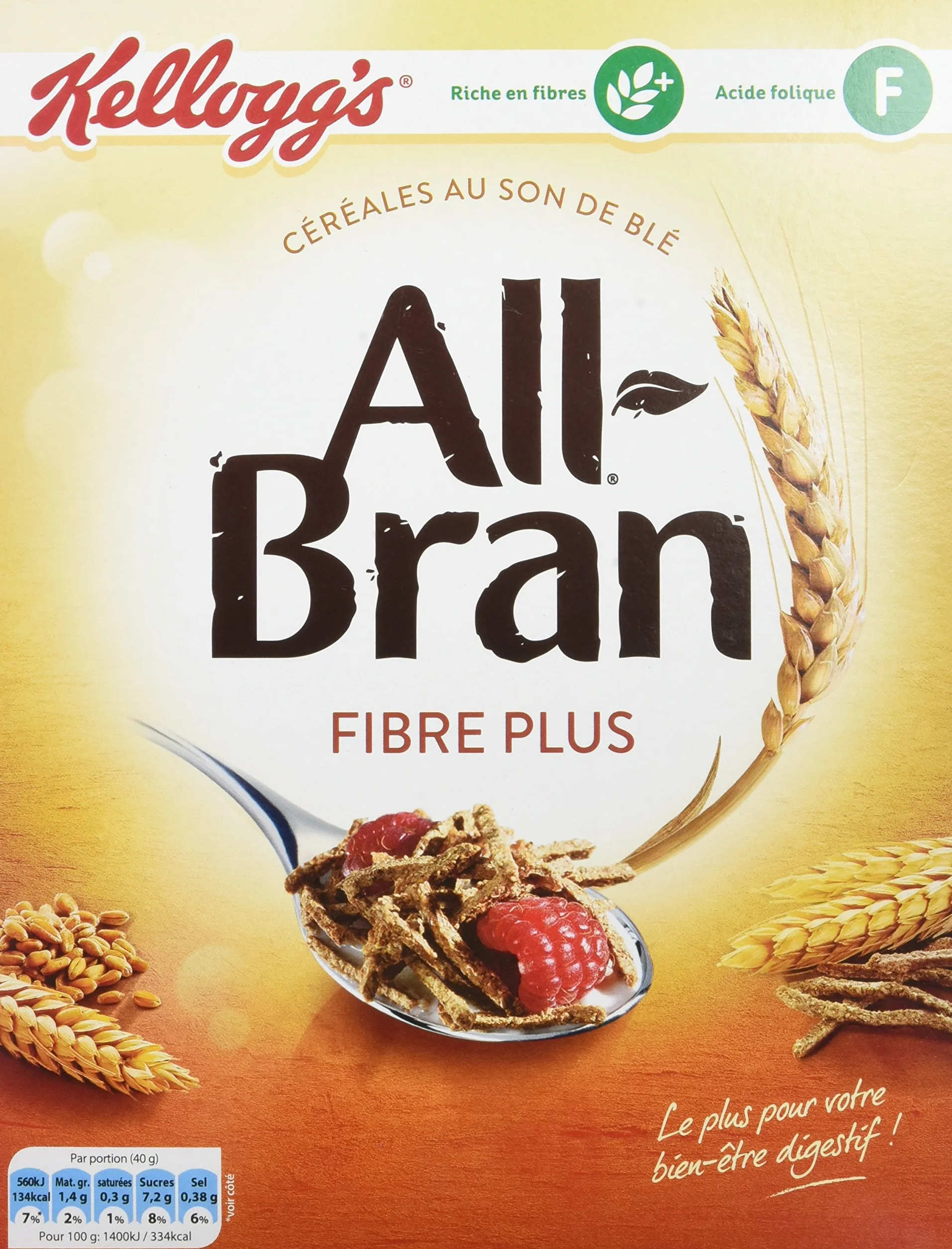 Kellogg's All-Bran Céréales au son de blé riches en fibres alimentaires 500 g - Lot de 6
