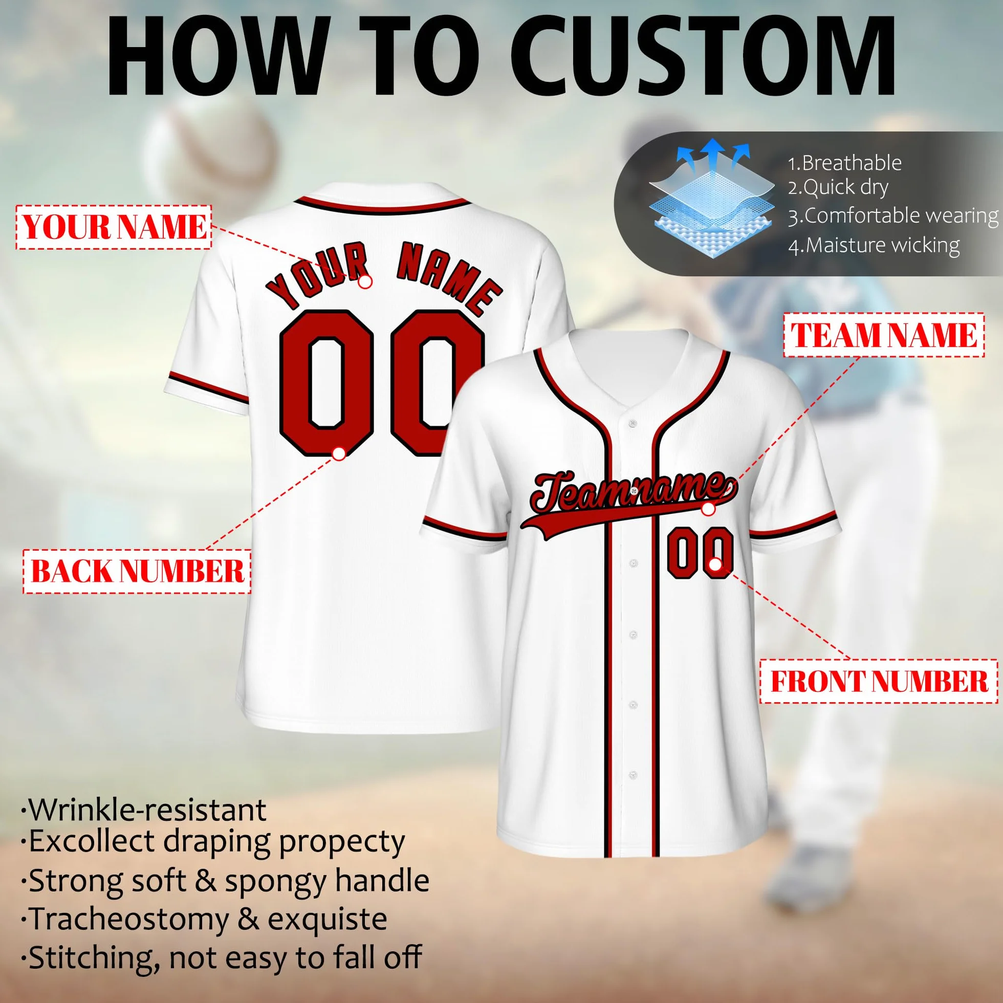 Maillot de Baseball Personnalisé Imprimé Nom Numéro Hommes Femmes Uniformes Boutonnés