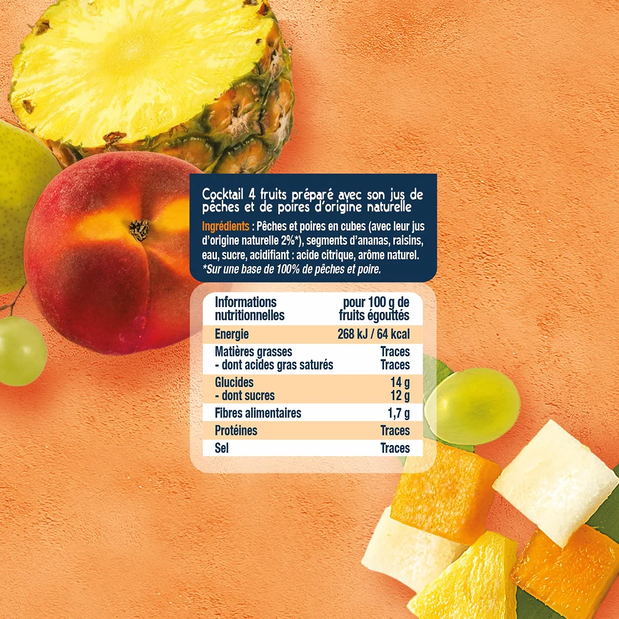 ST MAMET Depuis 1953 Cocktail Pêche, Poire, Ananas, Raisin 850g - Lot de 4