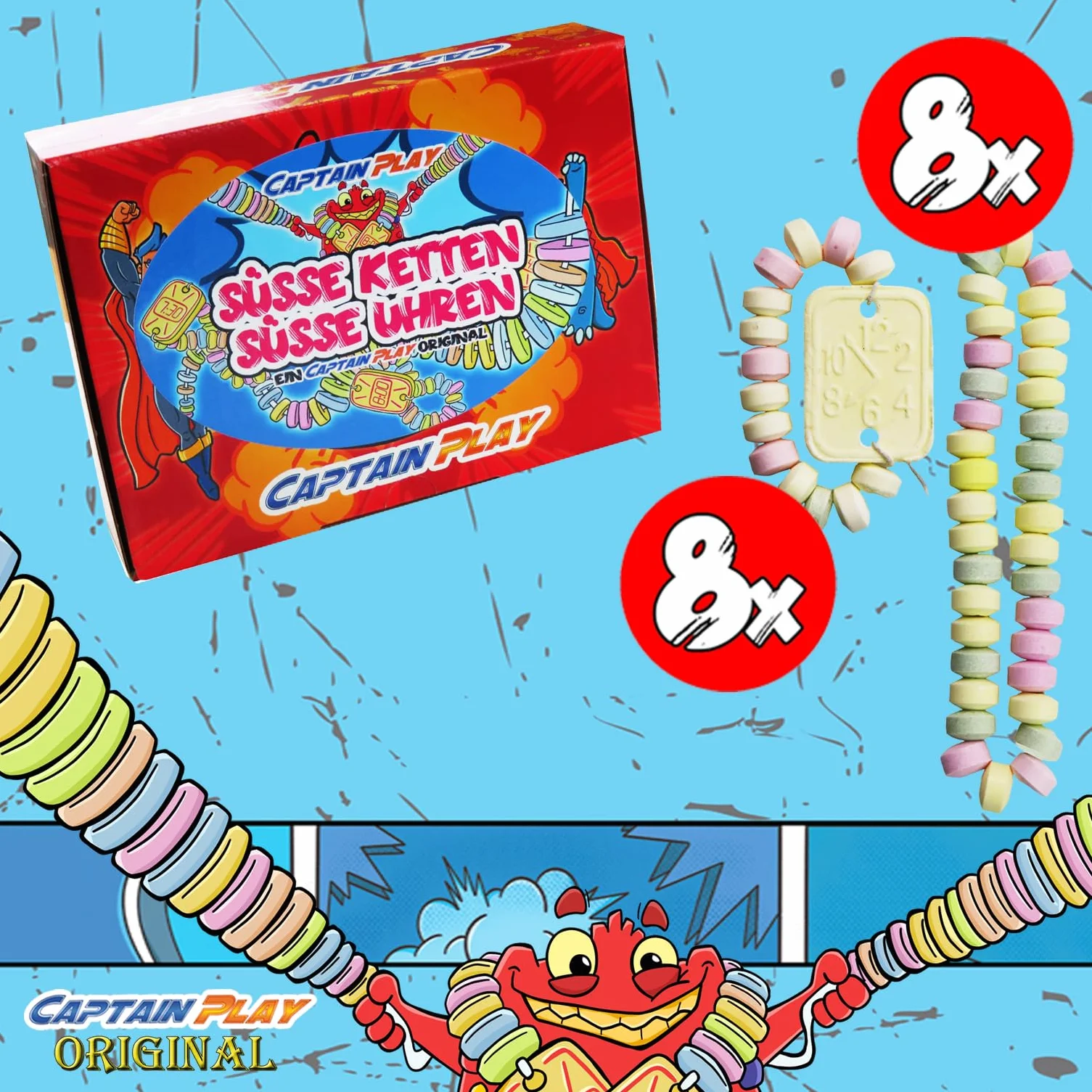 CAPTAIN PLAY Bonus Box Bonbonnière Colliers Dextrose et Montres Dextrose, 16 pieces en emballage individuel, 244g