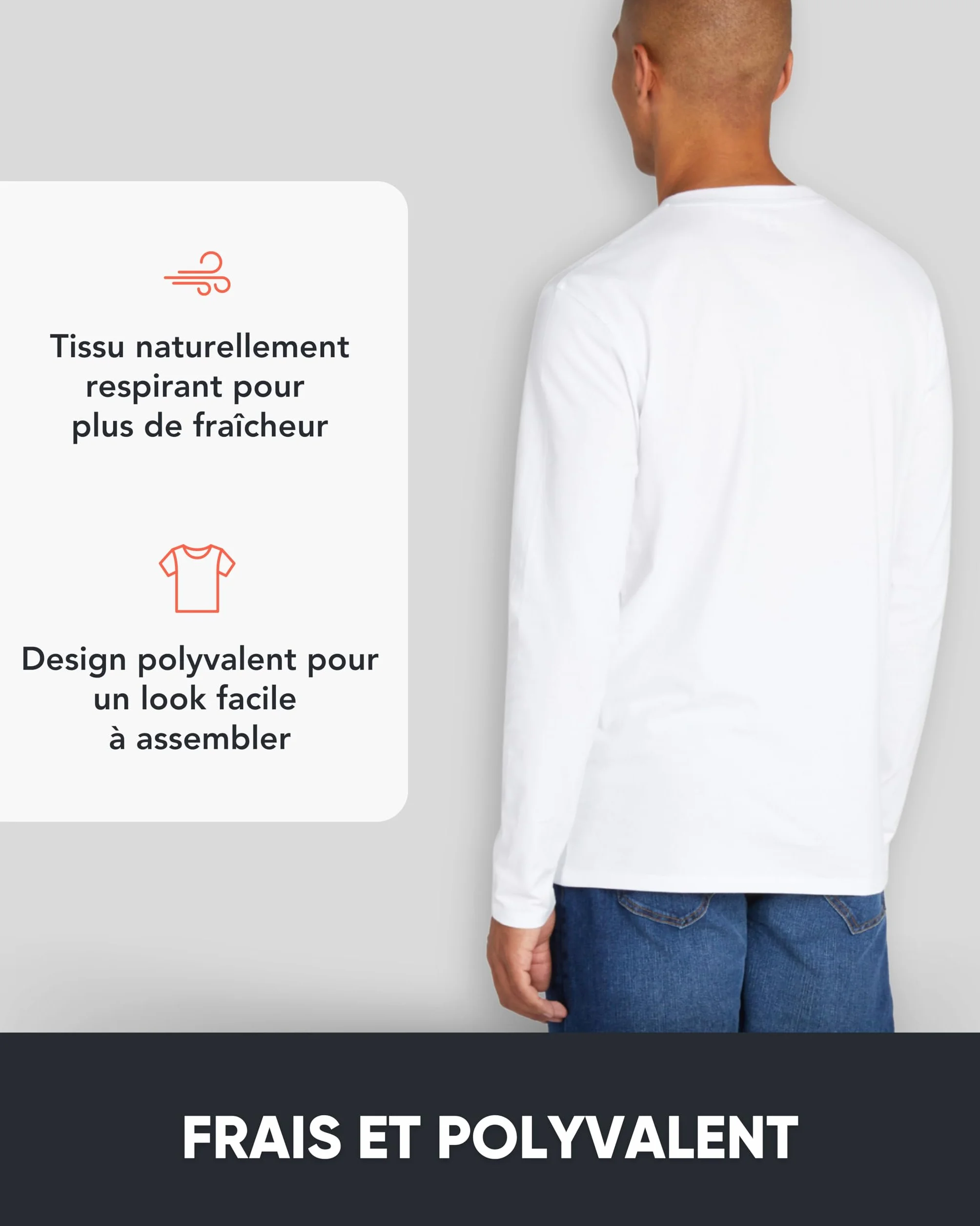 FM London Lot de 3 T-Shirt à Manche Longue pour Homme en Coton Ultra Doux