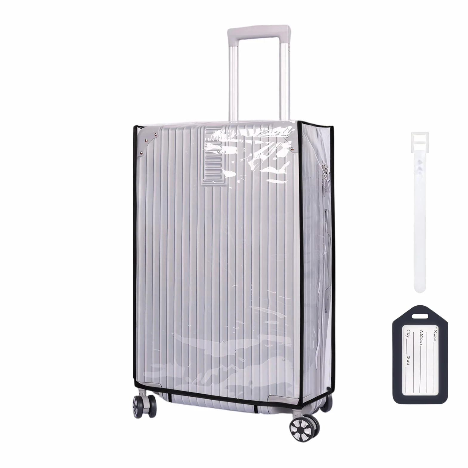 Housse de Protection Valise PVC Transparent Imperméable avec Étiquette Bagage Réutilisable pour Voyages