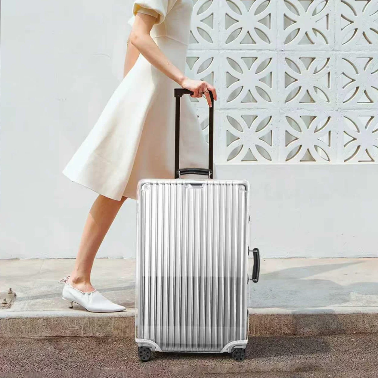Housse de Protection Élastique Transparente pour Valise en PVC - Étui Étanche Universel Grande/Moyenne/Cabine